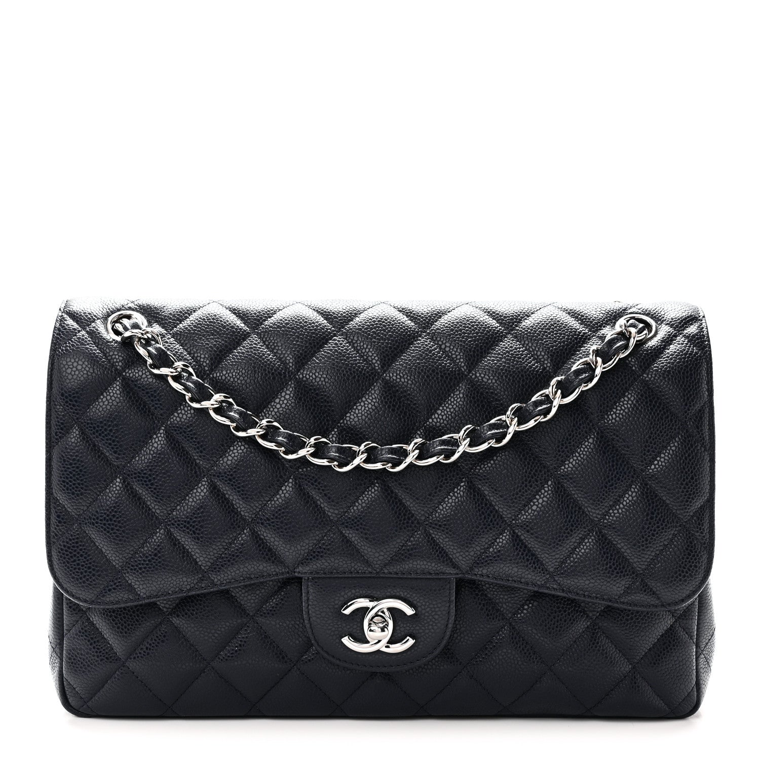 Caviar Quilted Jumbo Double Flap Navy Blue Navy Blue
