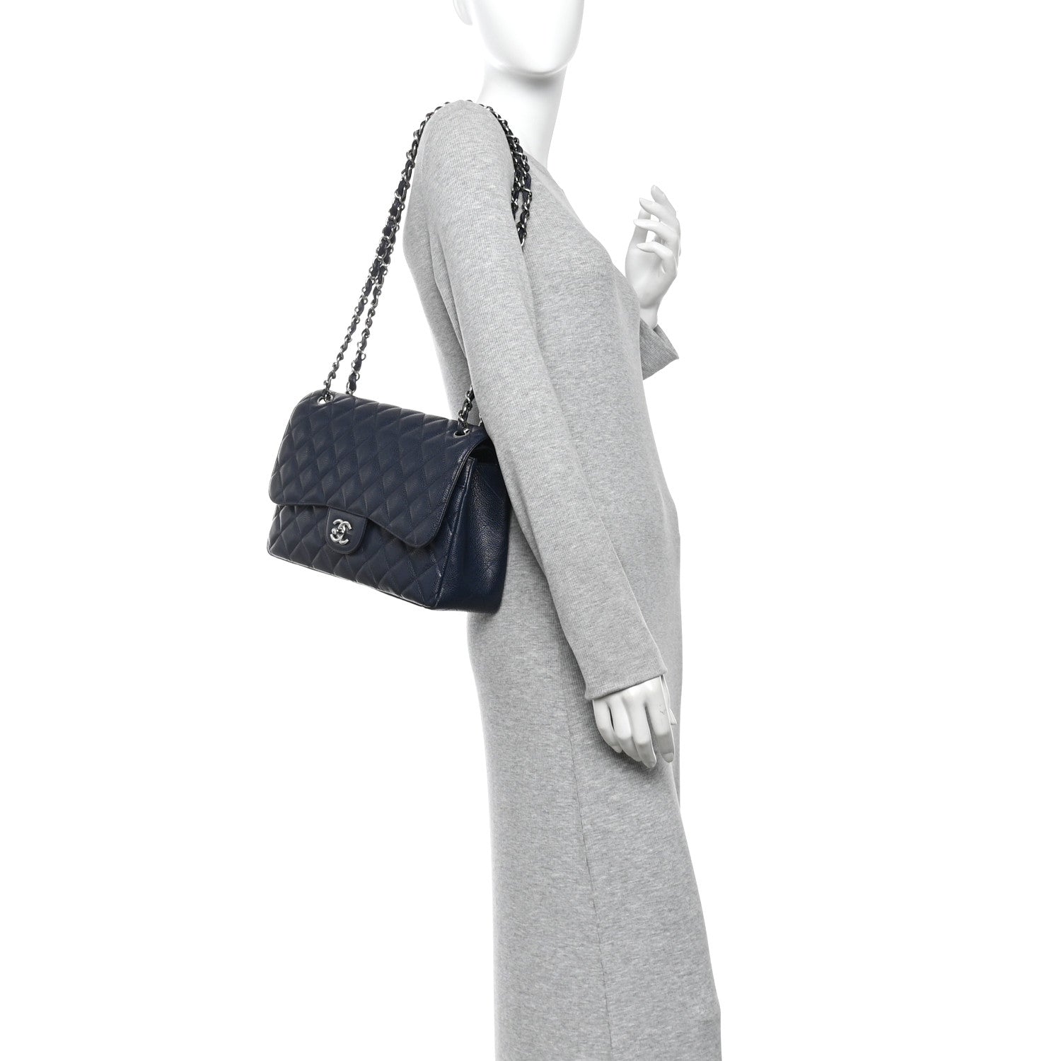 Caviar Quilted Jumbo Double Flap Navy Blue Navy Blue — view 2