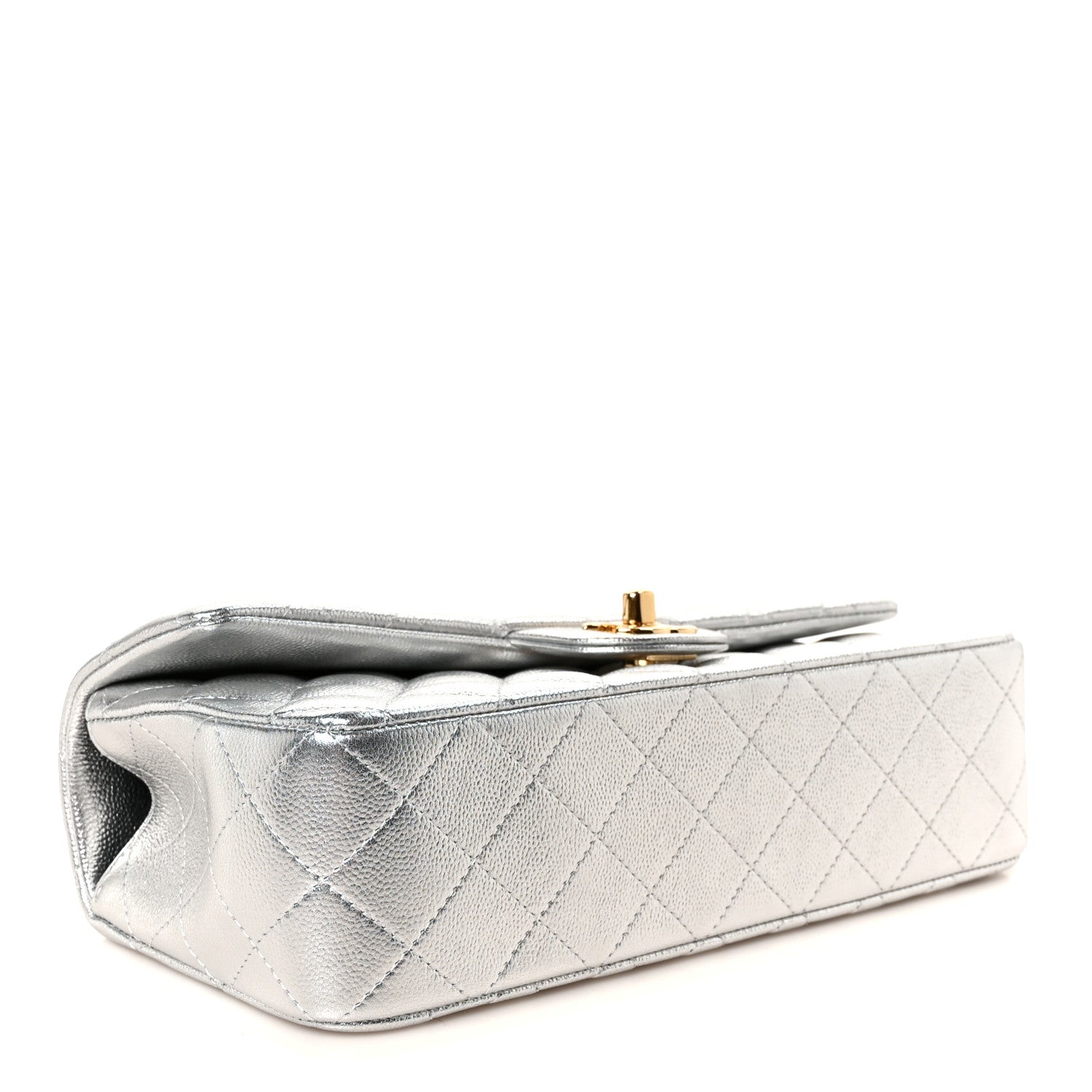 Metallic Caviar Quilted Top Handle East West Flap Silver — view 4