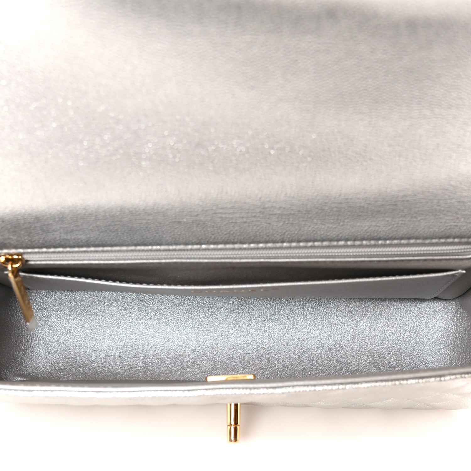 Metallic Caviar Quilted Top Handle East West Flap Silver — view 5