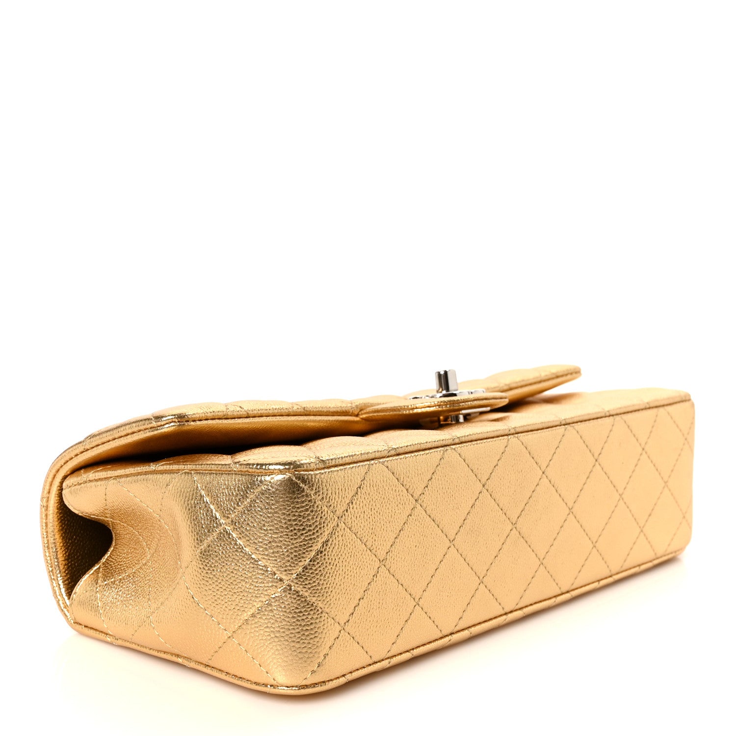 Metallic Caviar Quilted Top Handle East West Flap Gold — view 4