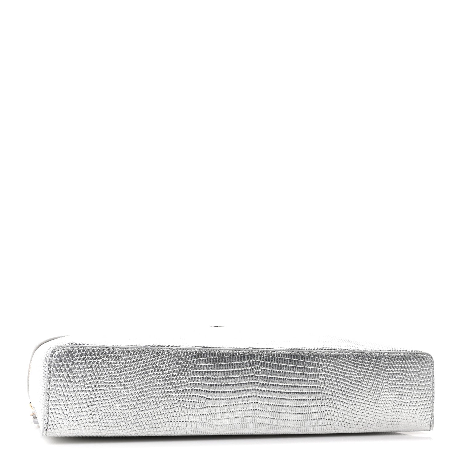Lizard Embossed Top Handle Slim Vanity With Chain Silver — view 4