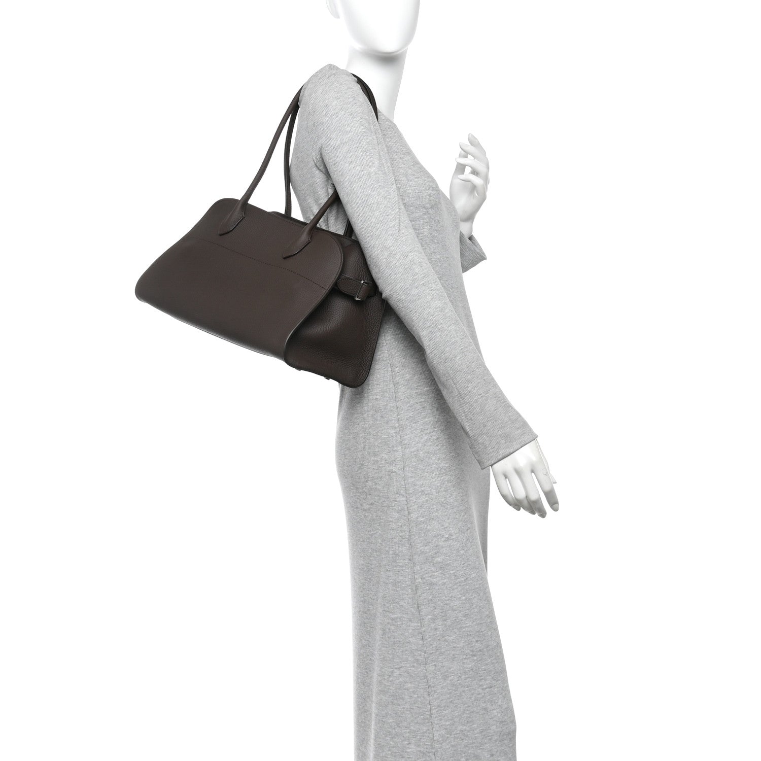 Matte Grained Calfskin Margaux Shoulder 12 Deep Brown — view 2