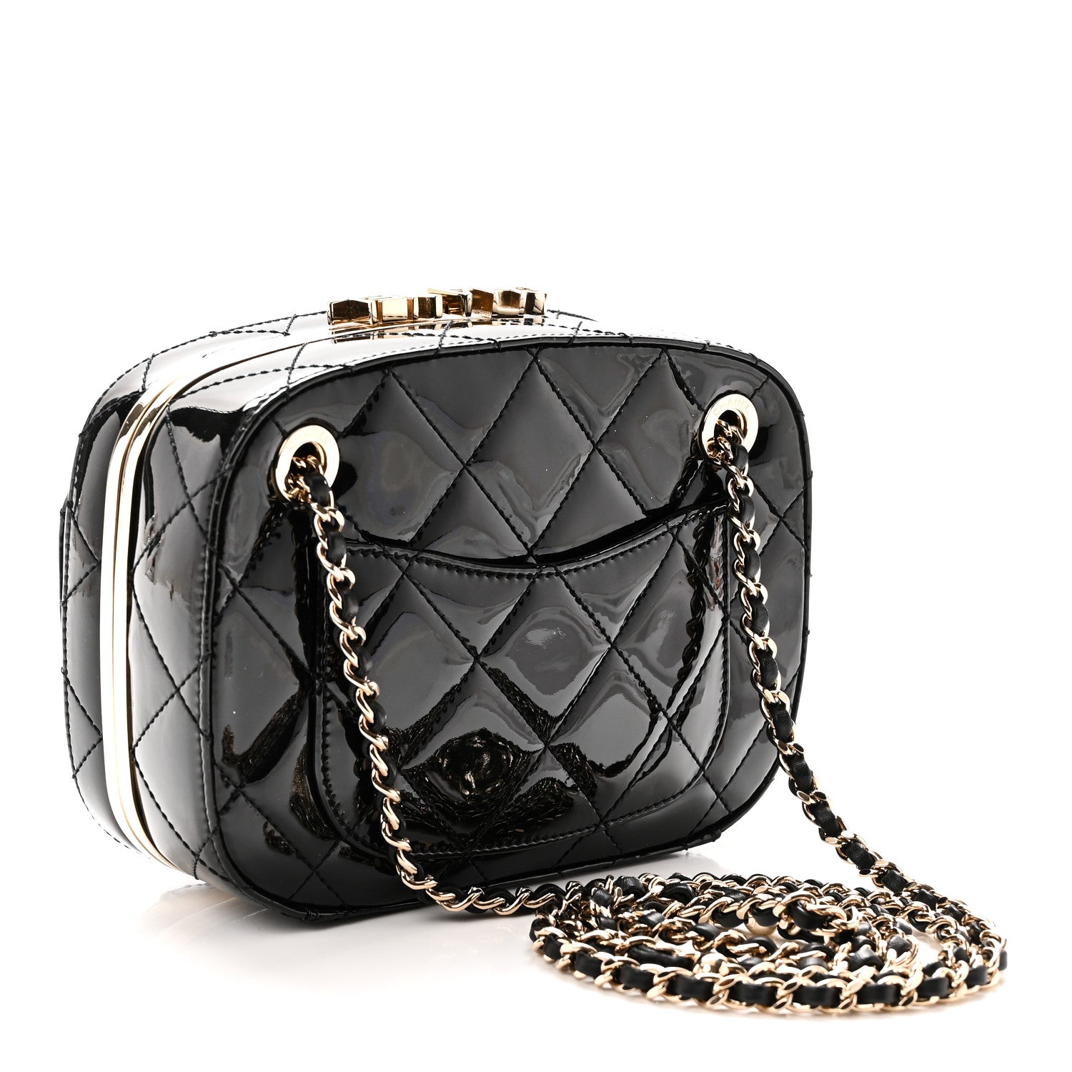 Patent Calfskin Quilted Mini Camera Case Black — view 3