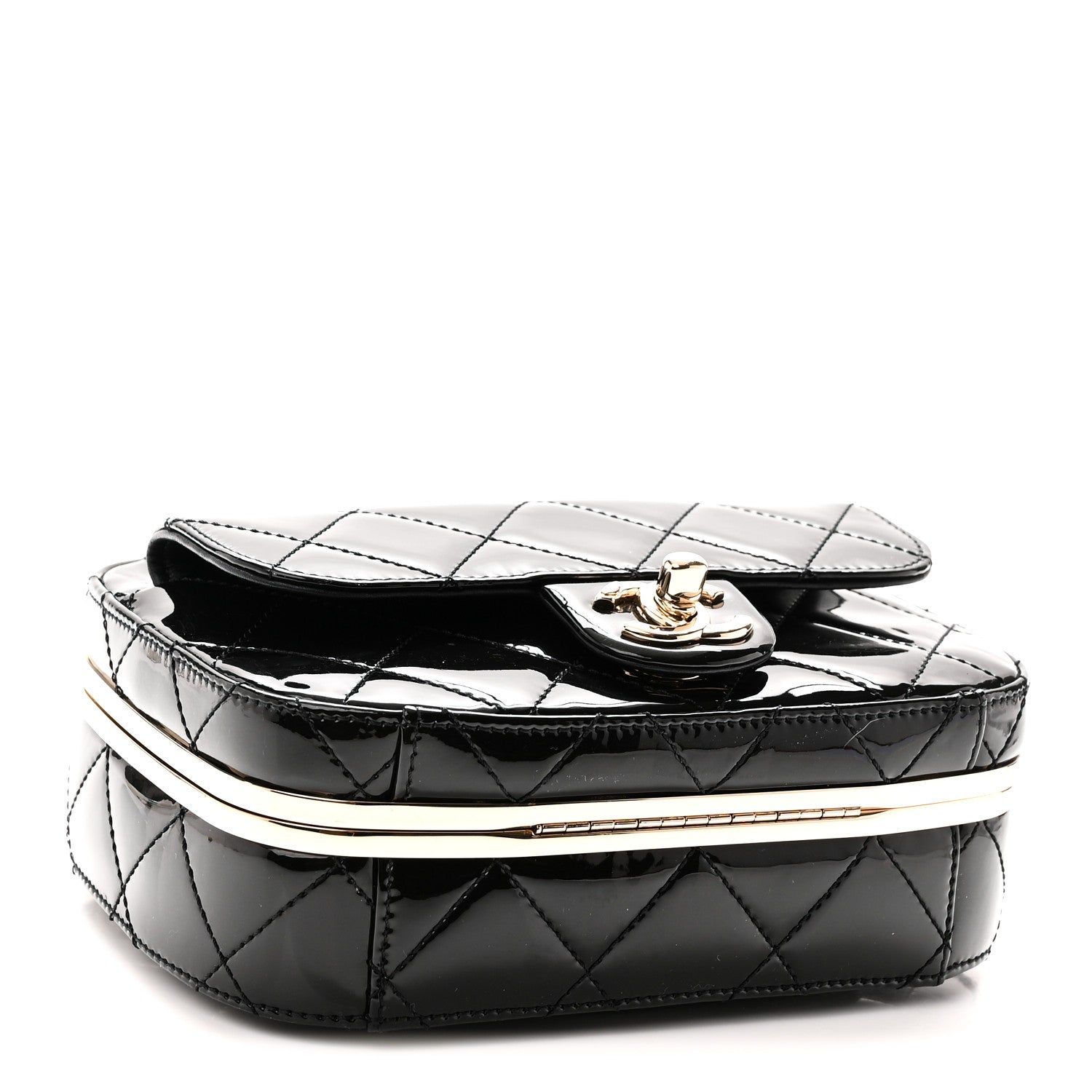 Patent Calfskin Quilted Mini Camera Case Black — view 4