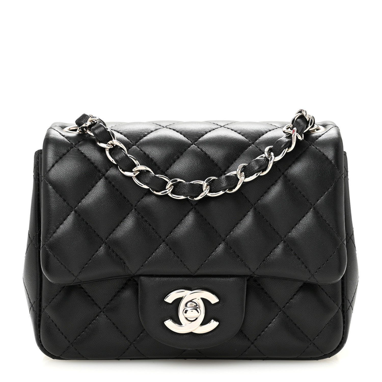 Lambskin Quilted Mini Square Flap Black