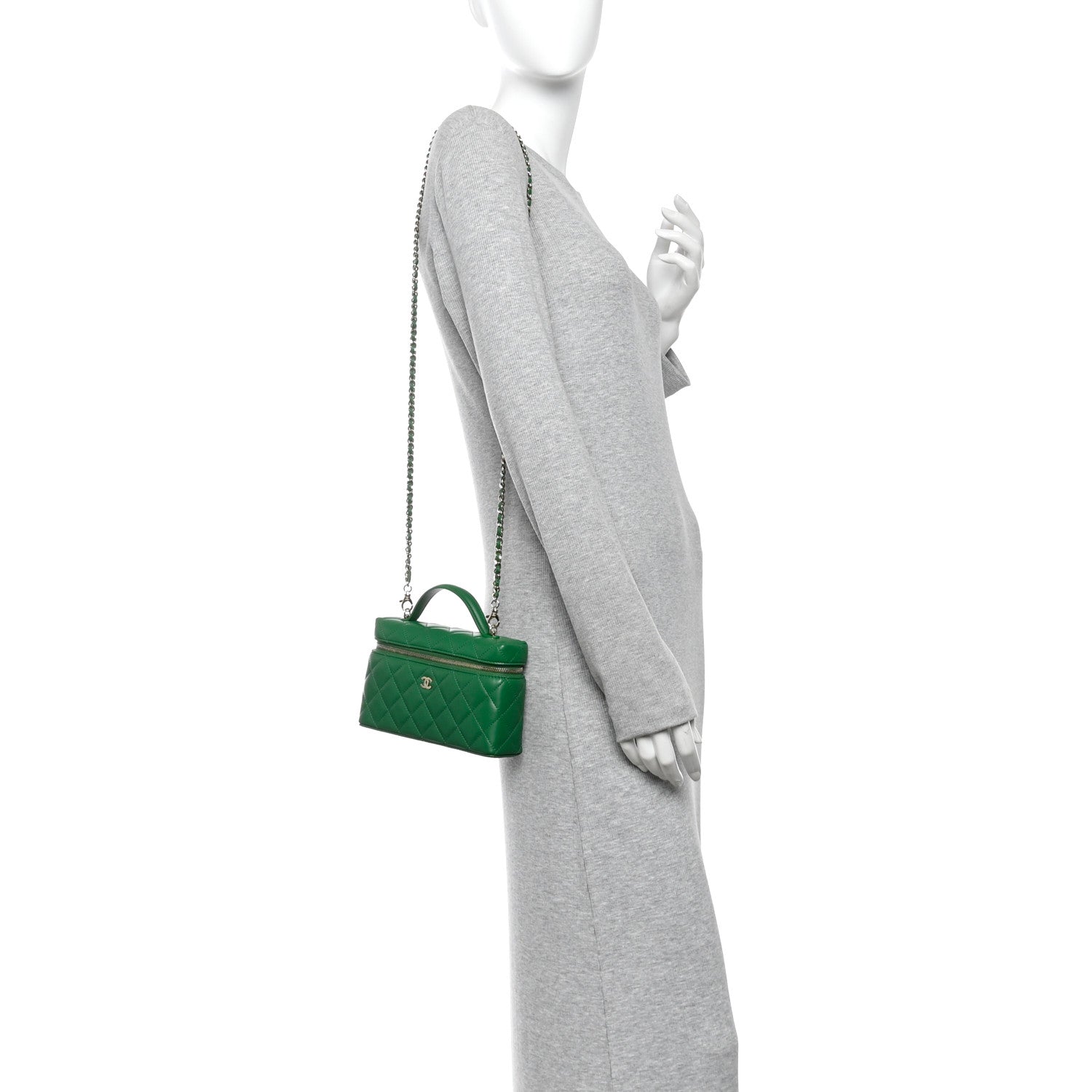 Lambskin Quilted Top Handle Slim Vanity With Chain Green — view 2