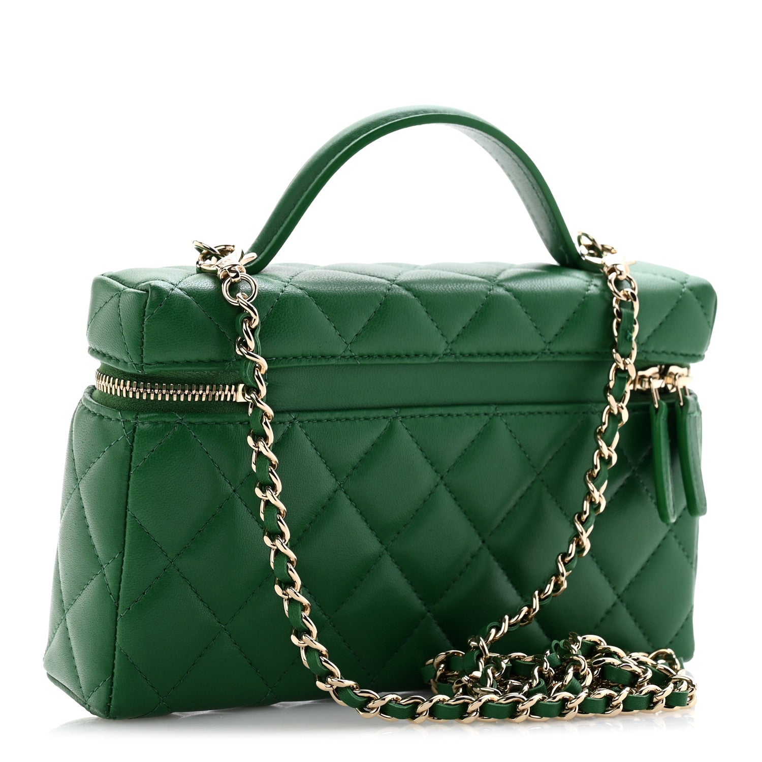 Lambskin Quilted Top Handle Slim Vanity With Chain Green — view 3