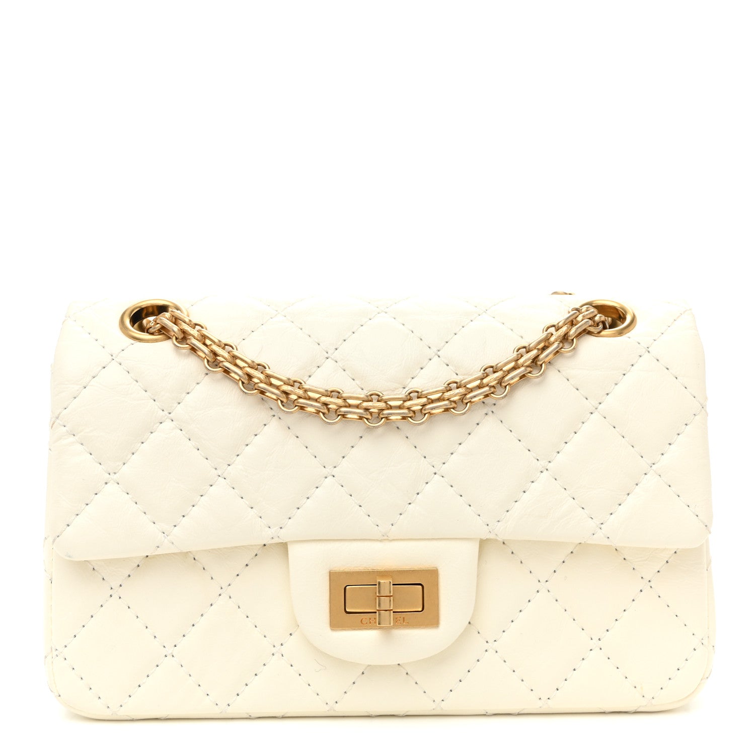 Aged Calfskin Quilted 2.55 Reissue Mini Flap White White