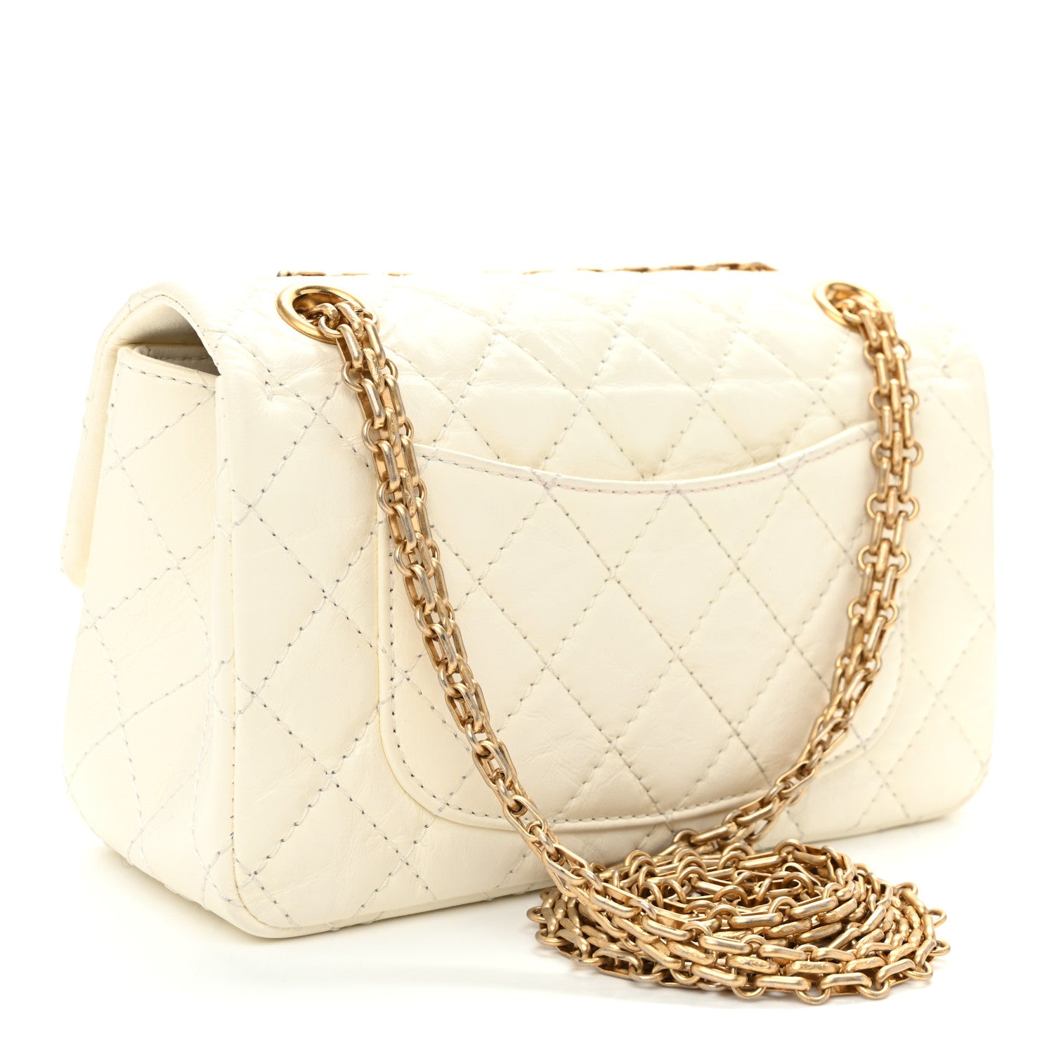 Aged Calfskin Quilted 2.55 Reissue Mini Flap White White — view 3