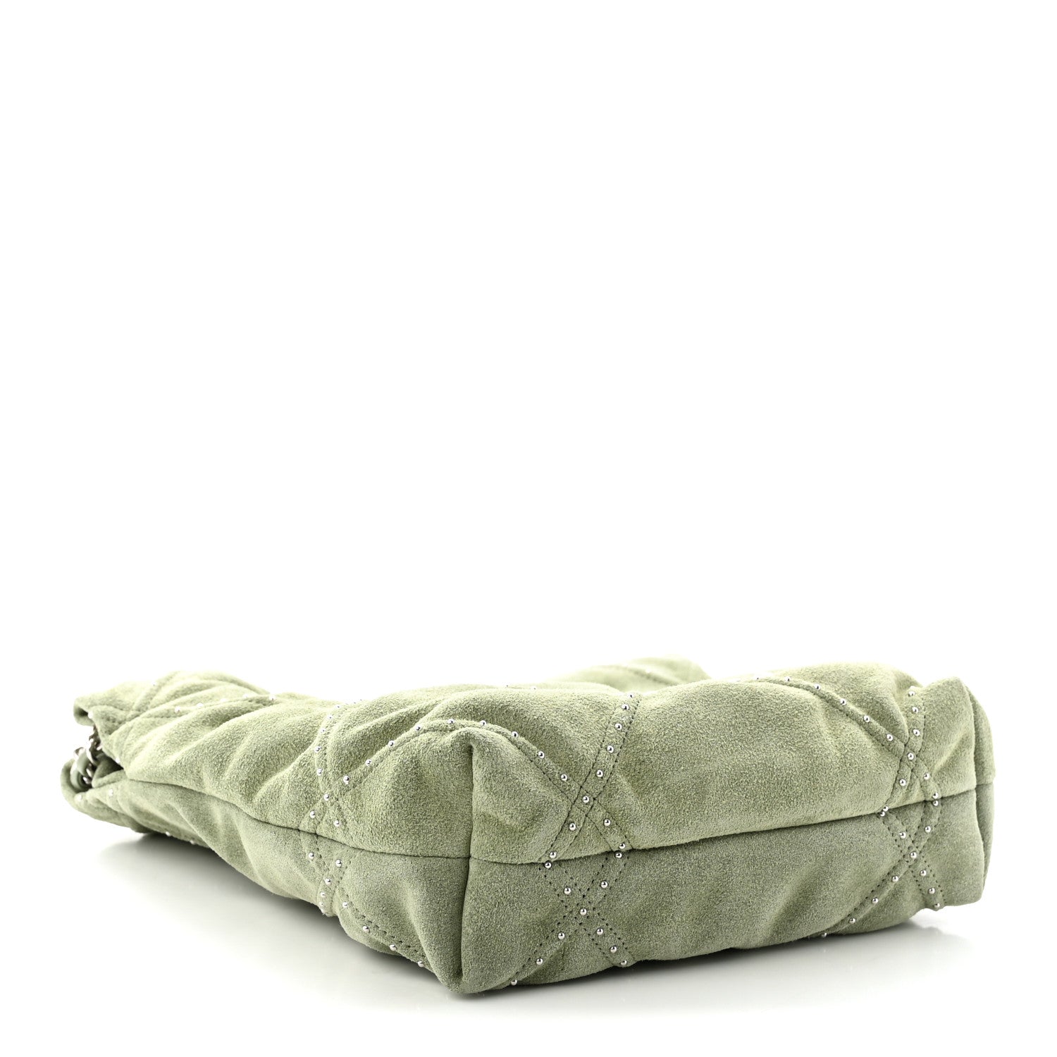 Suede Stitched Quilted Studded Mini Chanel 22 Light Green — view 4