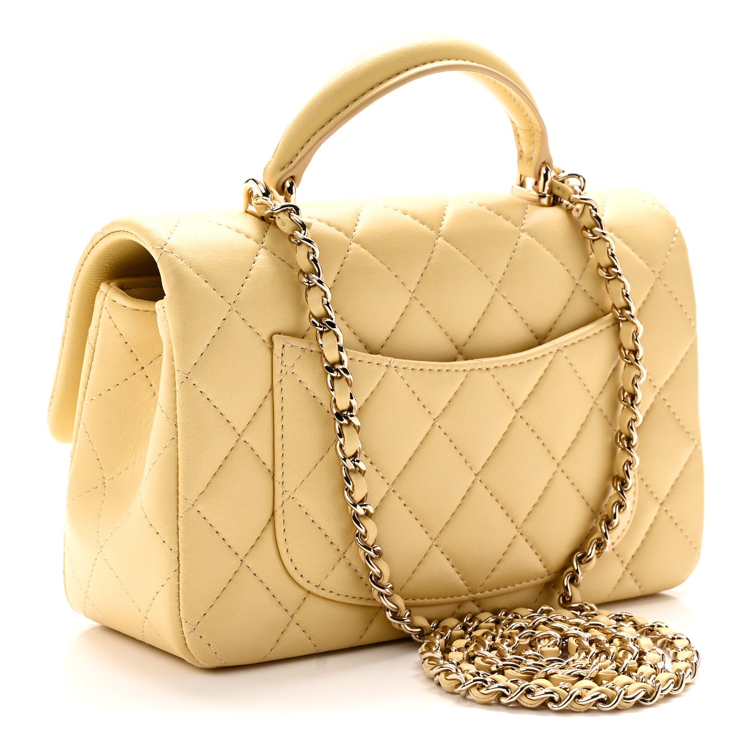 Lambskin Quilted Mini Top Handle Rectangular Flap Yellow — view 3
