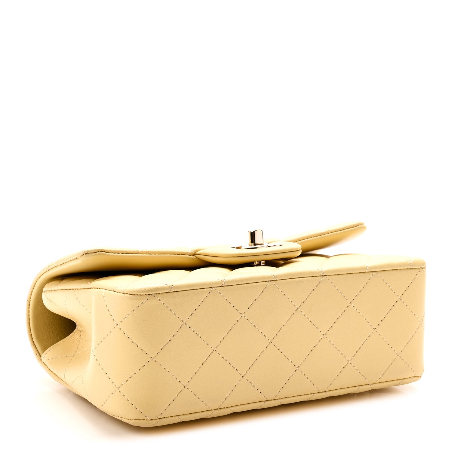 Lambskin Quilted Mini Top Handle Rectangular Flap Yellow — view 4