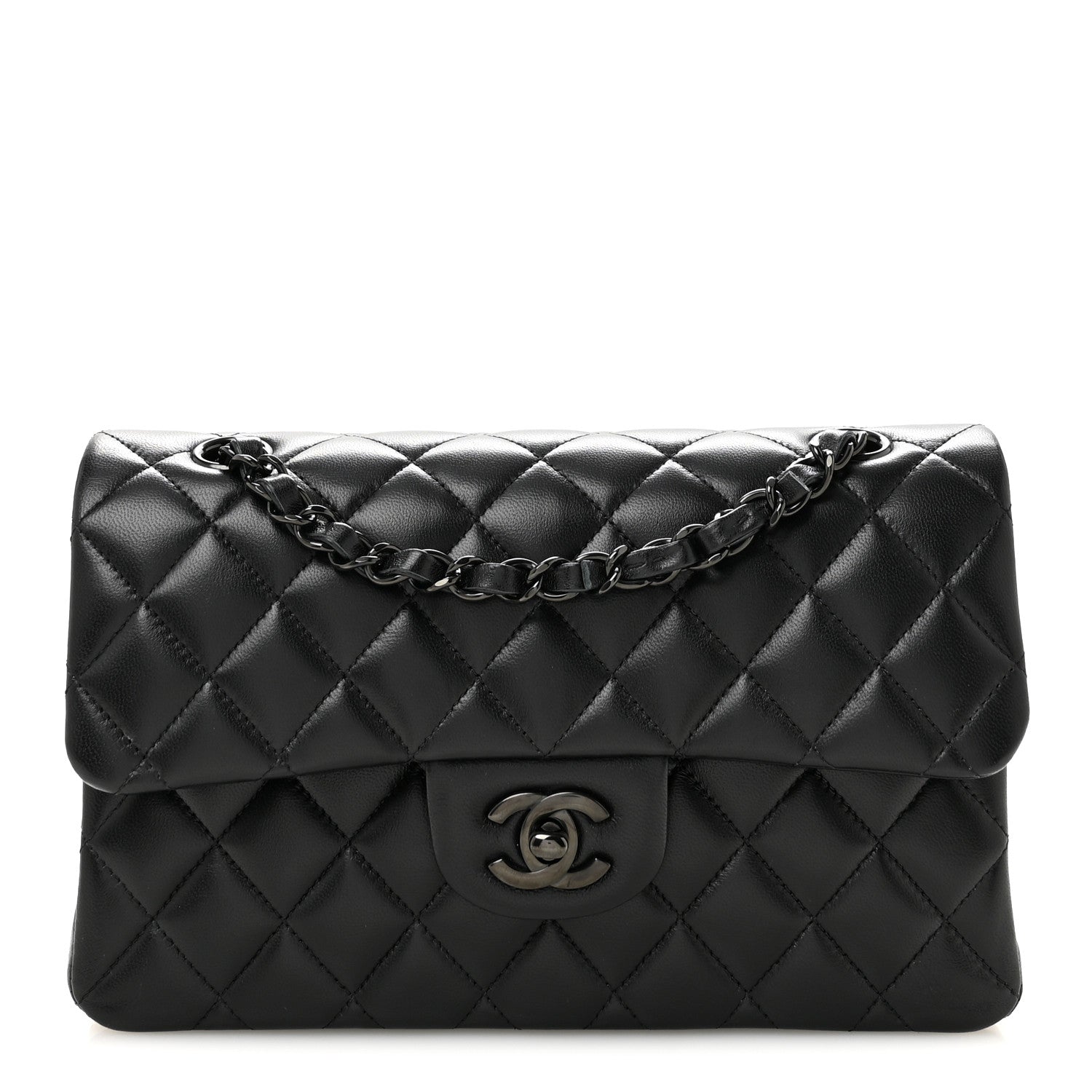 Lambskin Quilted Small Double Flap So Black