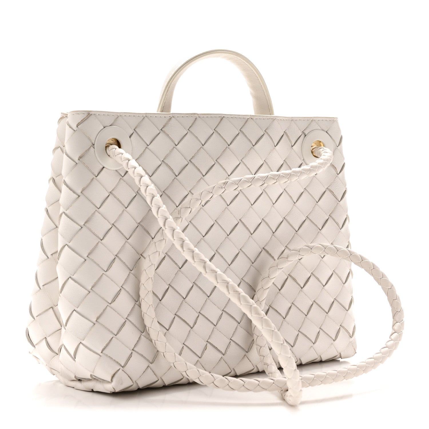 Nappa Intrecciato Small Andiamo Shoulder Bag White — view 3