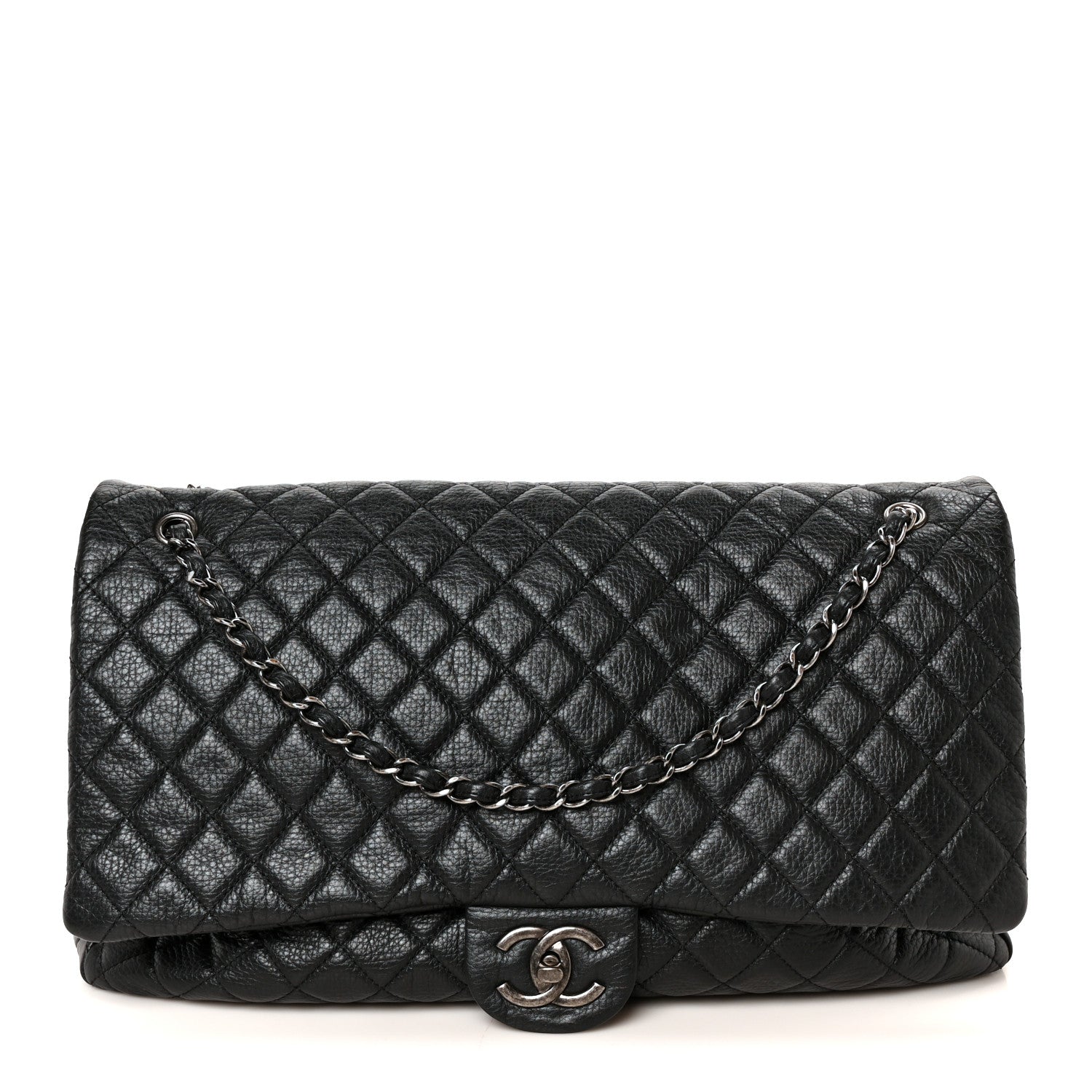 Calfskin Quilted Small XXL Travel Flap Bag Black — view 1