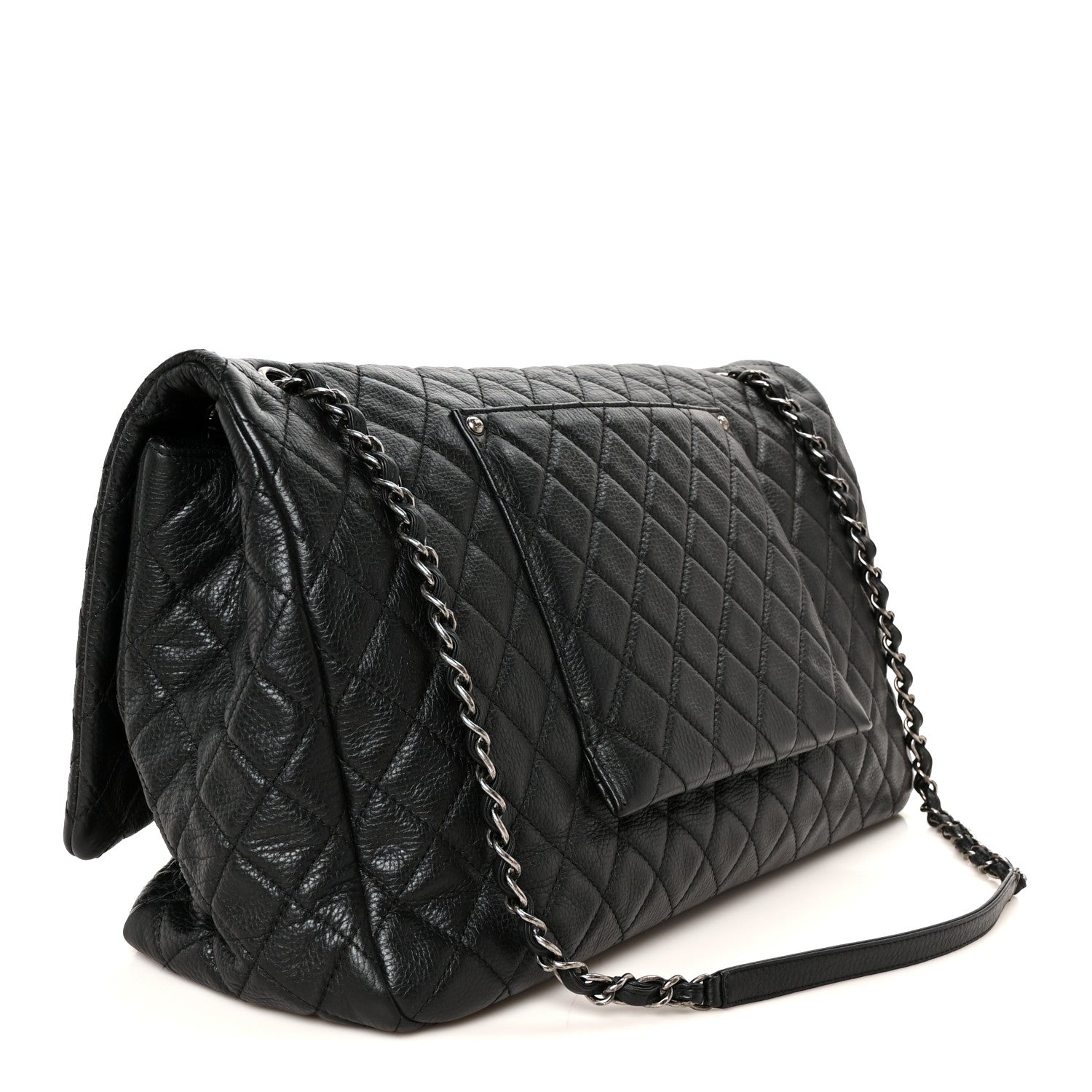 Calfskin Quilted Small XXL Travel Flap Bag Black — view 2