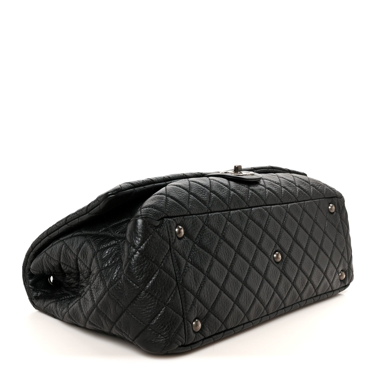 Calfskin Quilted Small XXL Travel Flap Bag Black — view 3