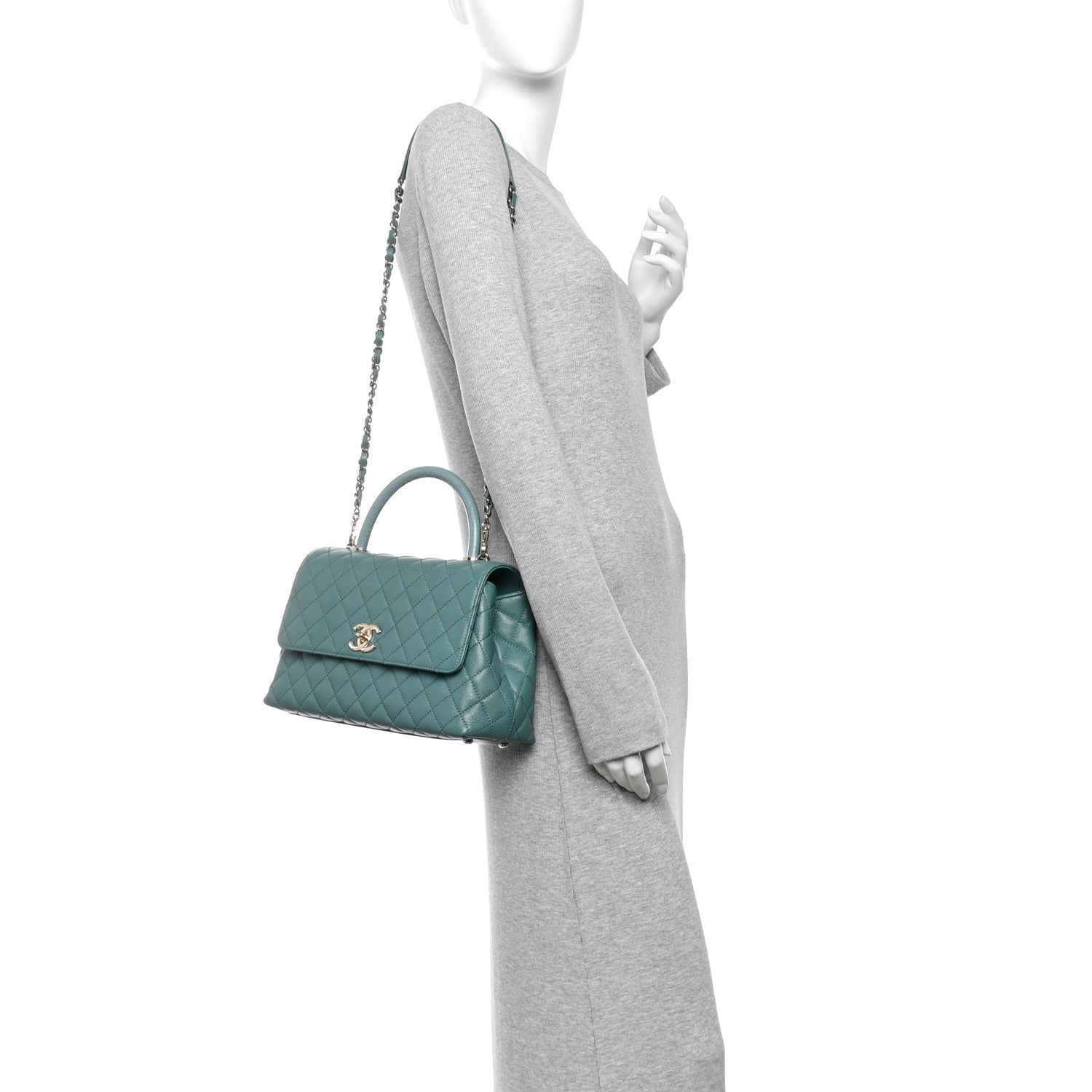 Caviar Quilted Lizard Embossed Small Coco Handle Flap Green — view 3