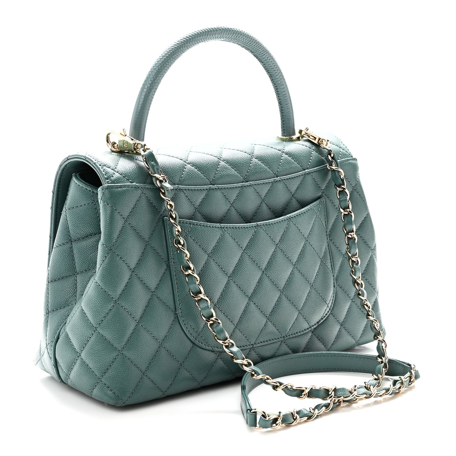 Caviar Quilted Lizard Embossed Small Coco Handle Flap Green — view 4