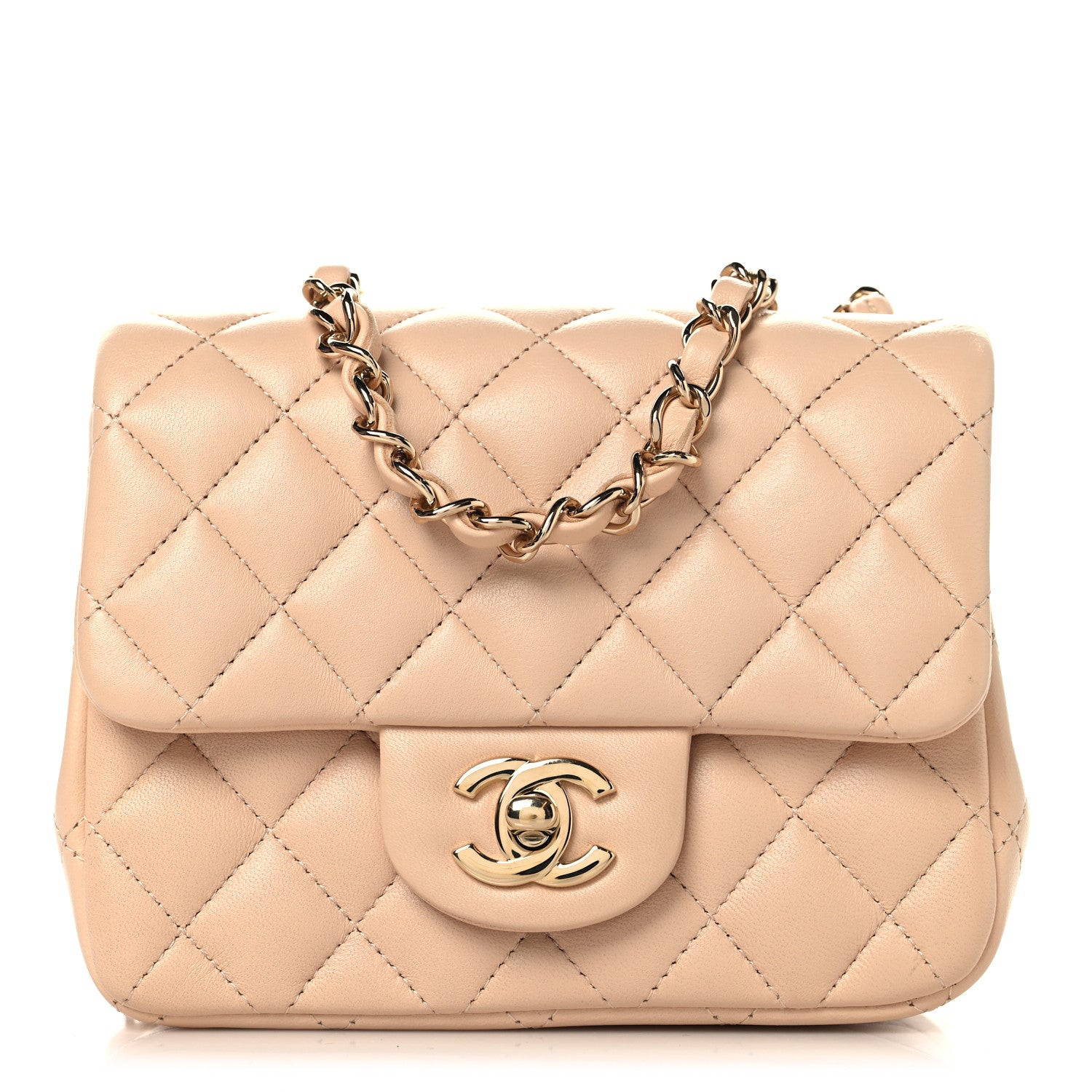 Lambskin Quilted Mini Square Flap Beige — view 1