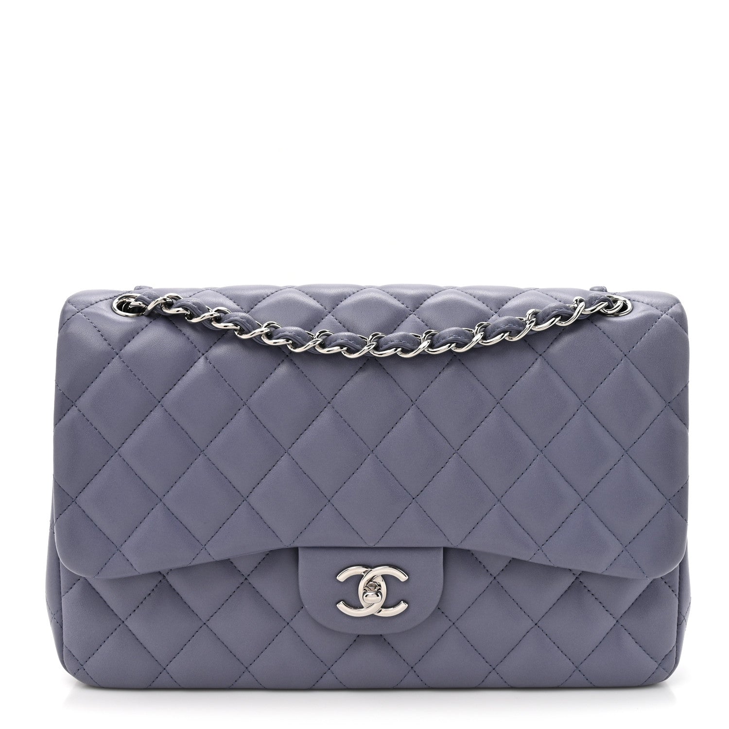 Lambskin Quilted Jumbo Double Flap Light Purple