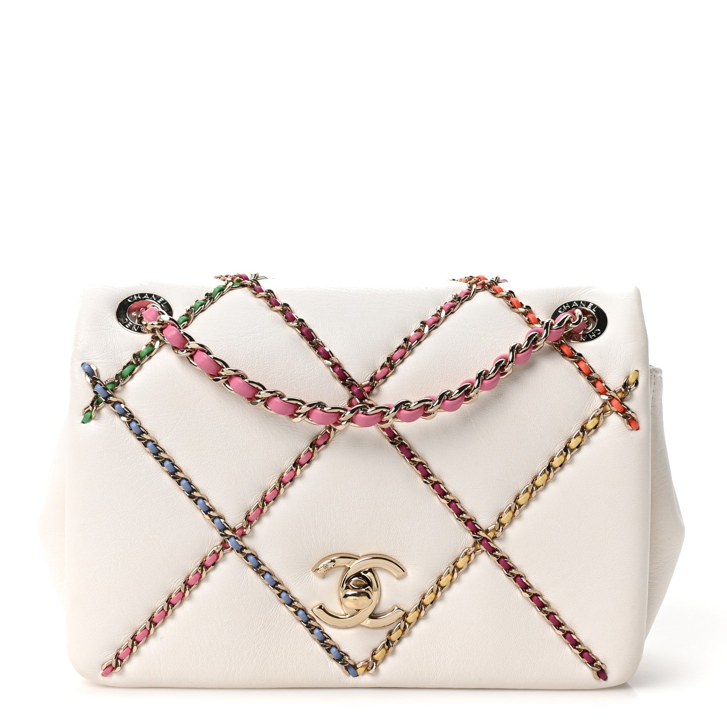 Lambskin Small Entwined Chain Flap White Multicolor