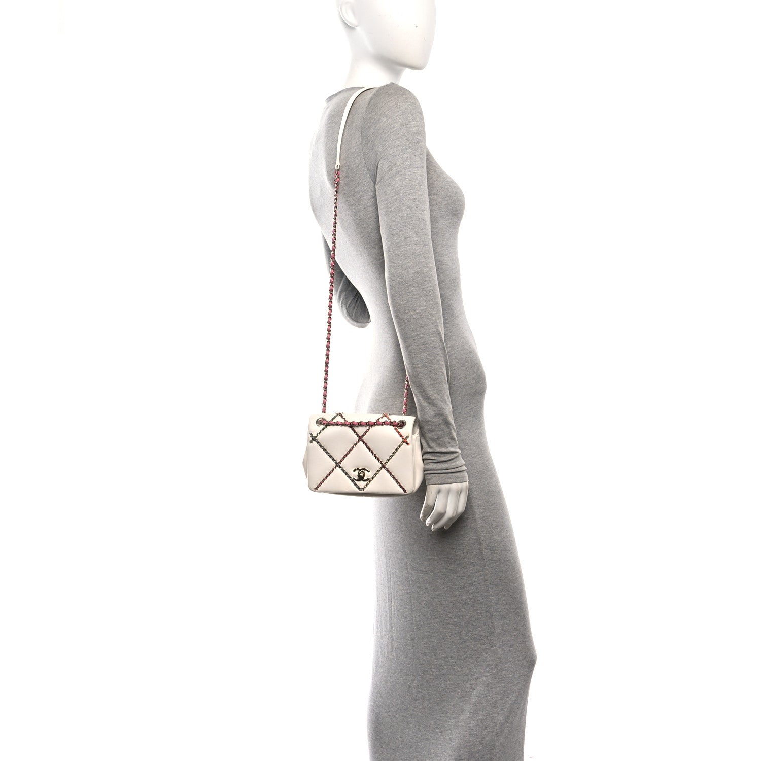 Lambskin Small Entwined Chain Flap White Multicolor — view 2