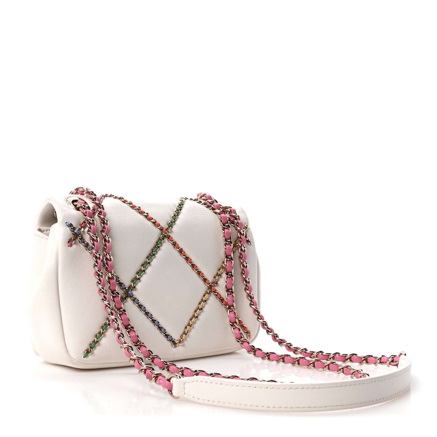 Lambskin Small Entwined Chain Flap White Multicolor — view 3