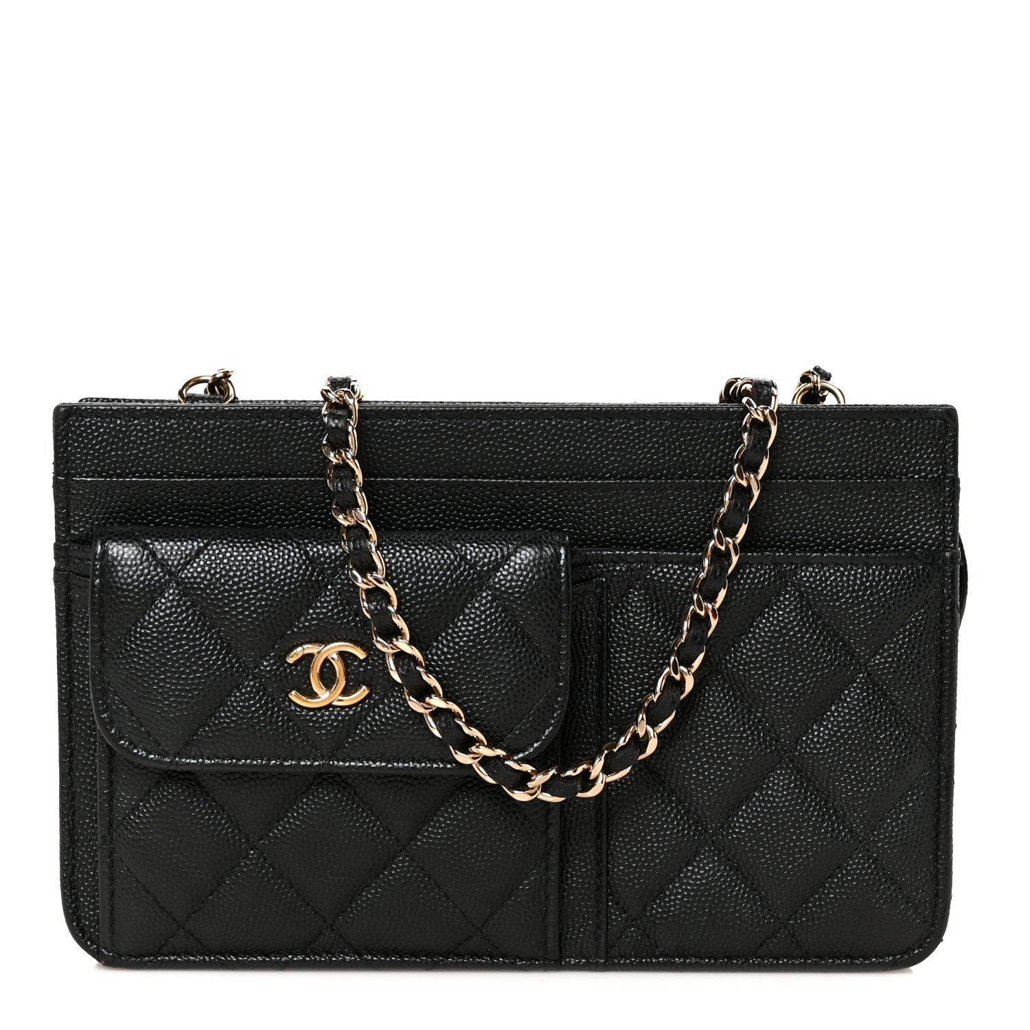 Caviar Quilted In & Out Chain Wallet Black — view 1