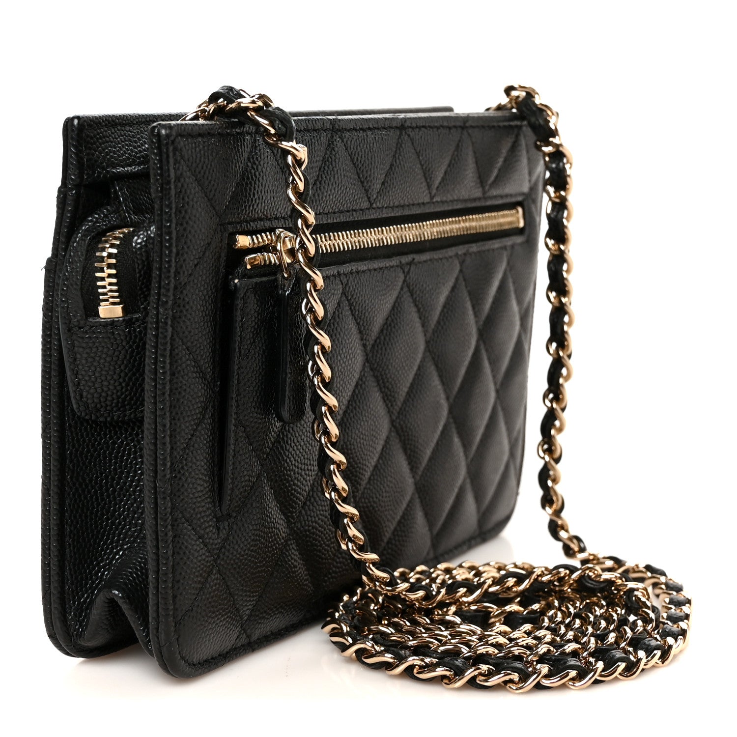 Caviar Quilted In & Out Chain Wallet Black — view 3