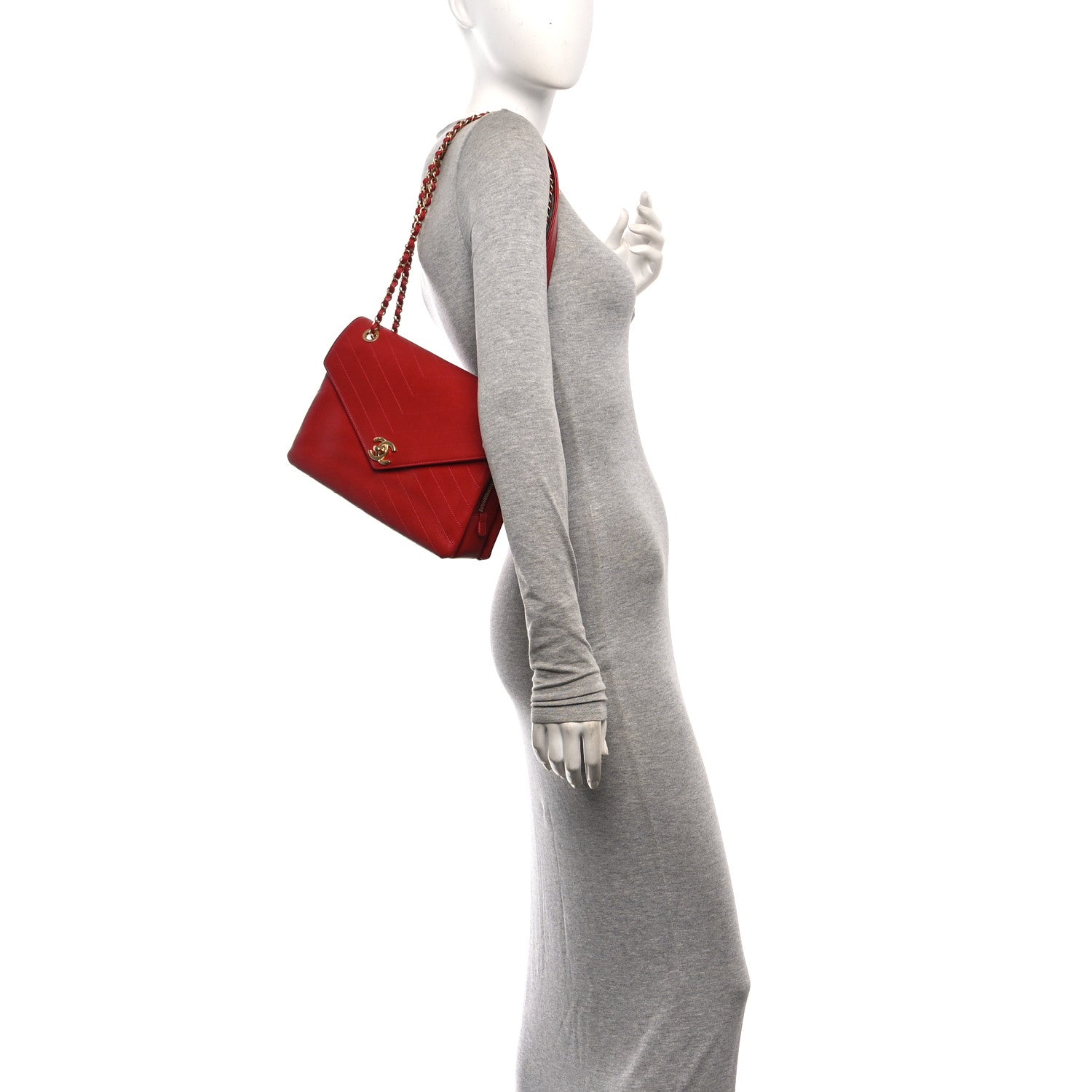 Lambskin Chevron Stitched Envelope Flap Bag Red — view 2