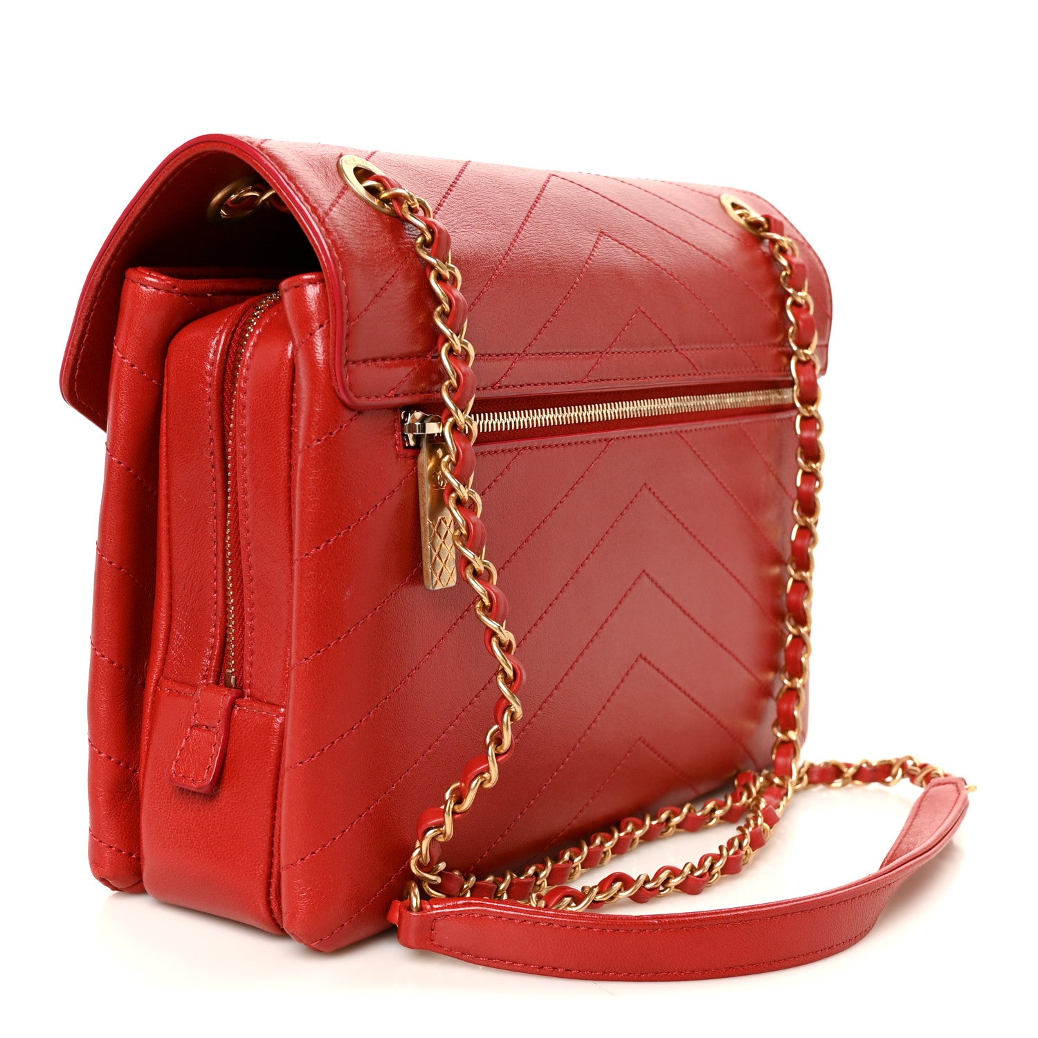 Lambskin Chevron Stitched Envelope Flap Bag Red — view 3