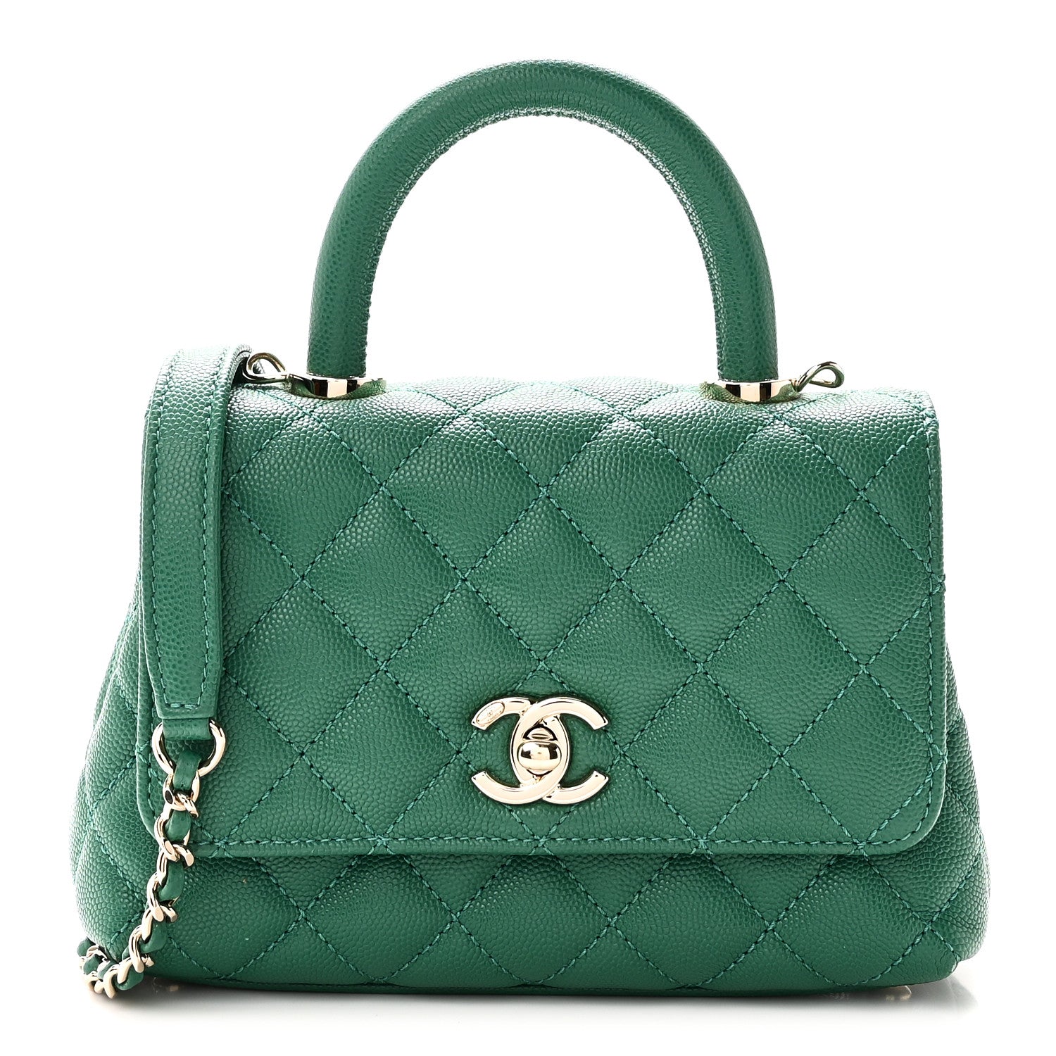 Caviar Quilted Extra Mini Coco Handle Flap Green — view 1