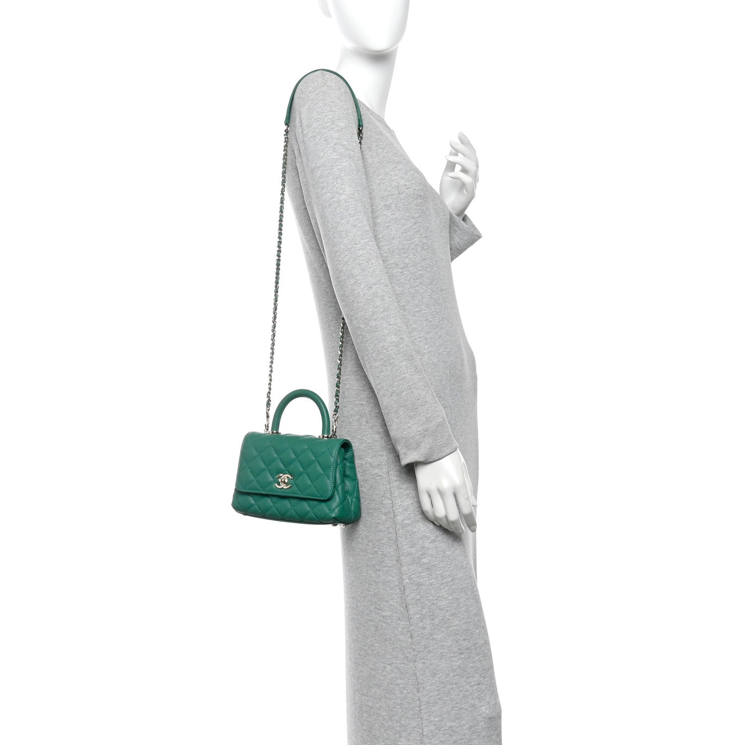 Caviar Quilted Extra Mini Coco Handle Flap Green — view 2