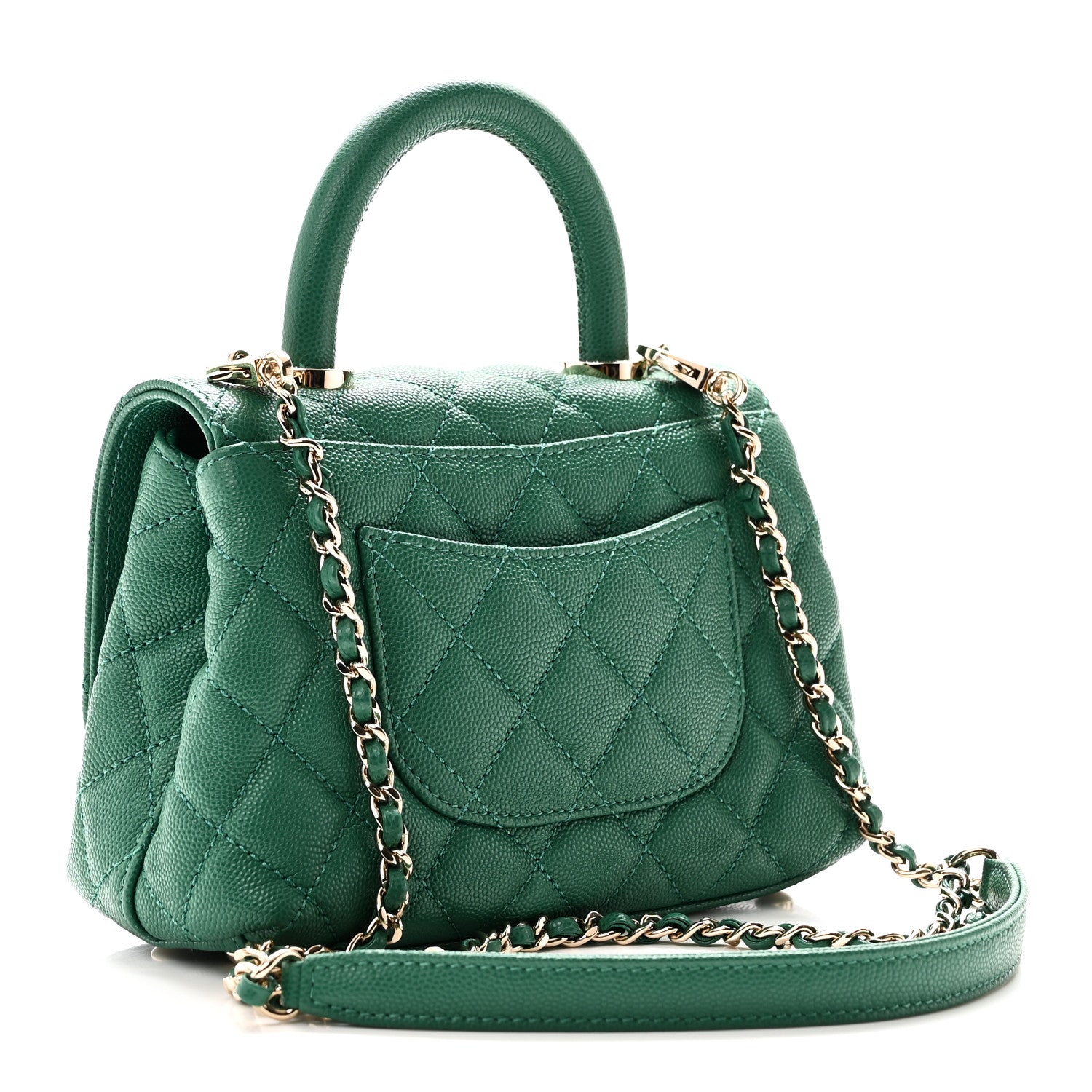 Caviar Quilted Extra Mini Coco Handle Flap Green — view 3