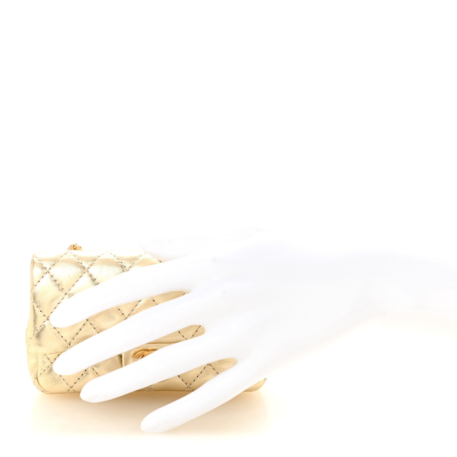 Metallic Calfskin Quilted Mini Flap Bag Charm With Hook Golden Golden — view 2