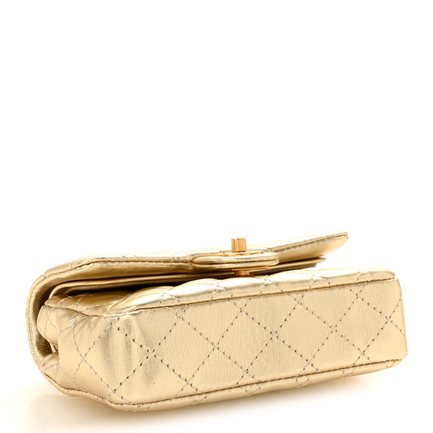 Metallic Calfskin Quilted Mini Flap Bag Charm With Hook Golden Golden — view 4