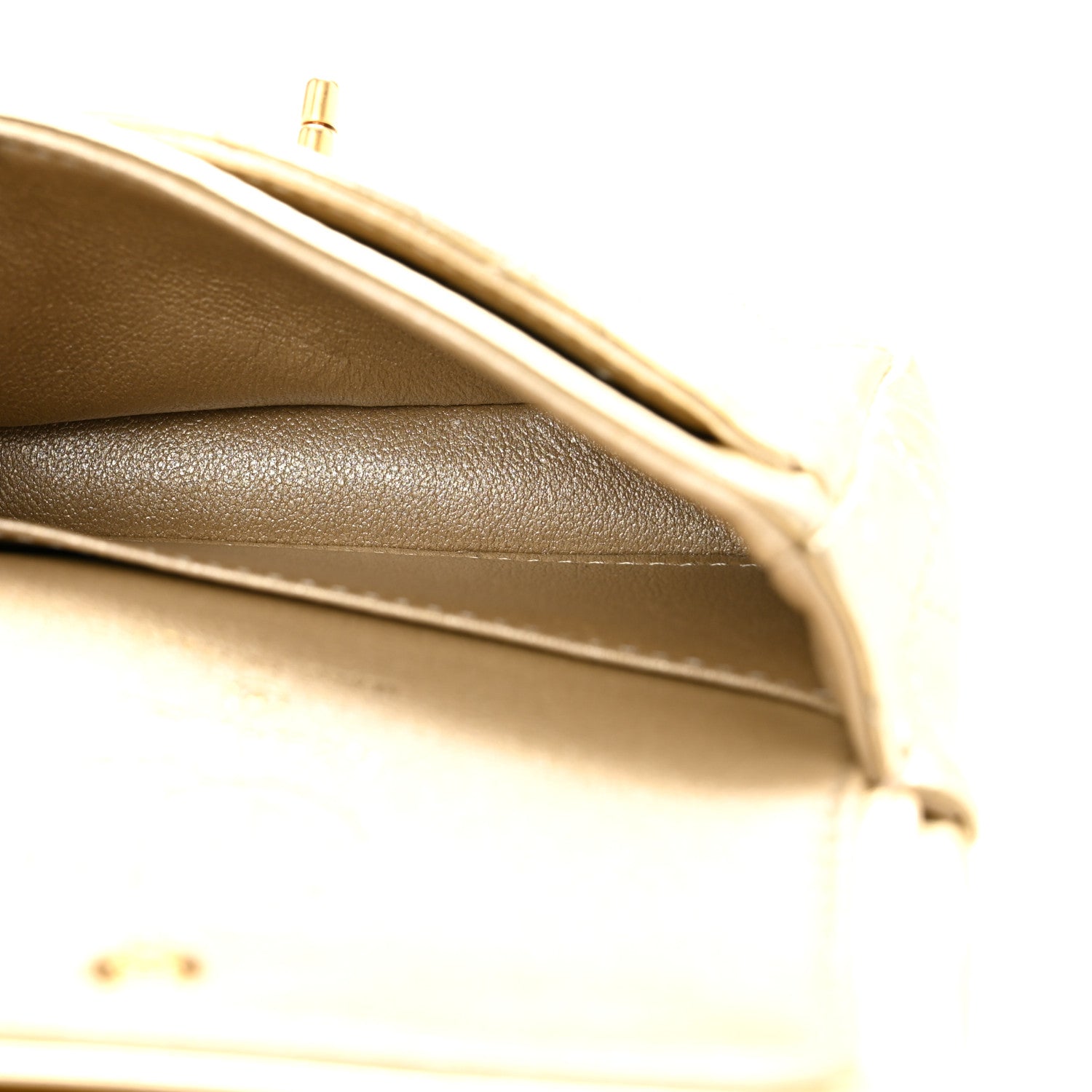 Metallic Calfskin Quilted Mini Flap Bag Charm With Hook Golden Golden — view 5