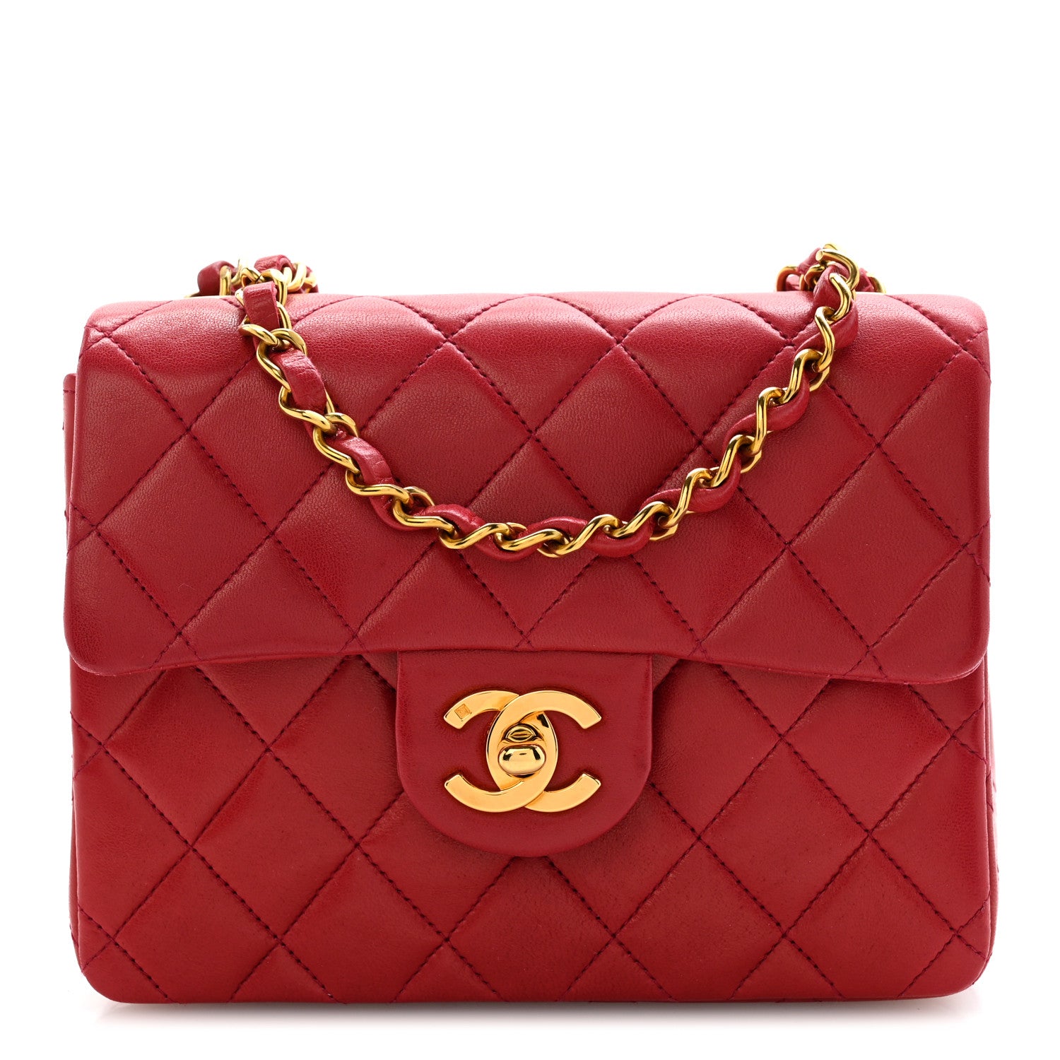 Lambskin Quilted Mini Square Flap Scarlet