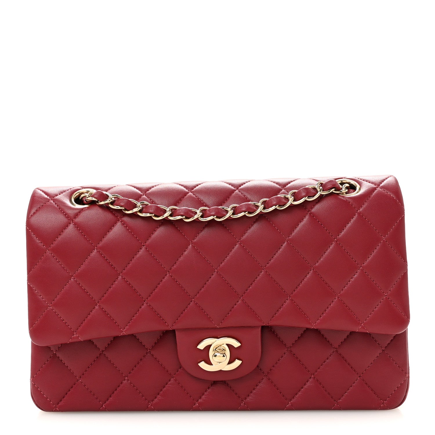 Lambskin Quilted Medium Double Flap  Burgundy