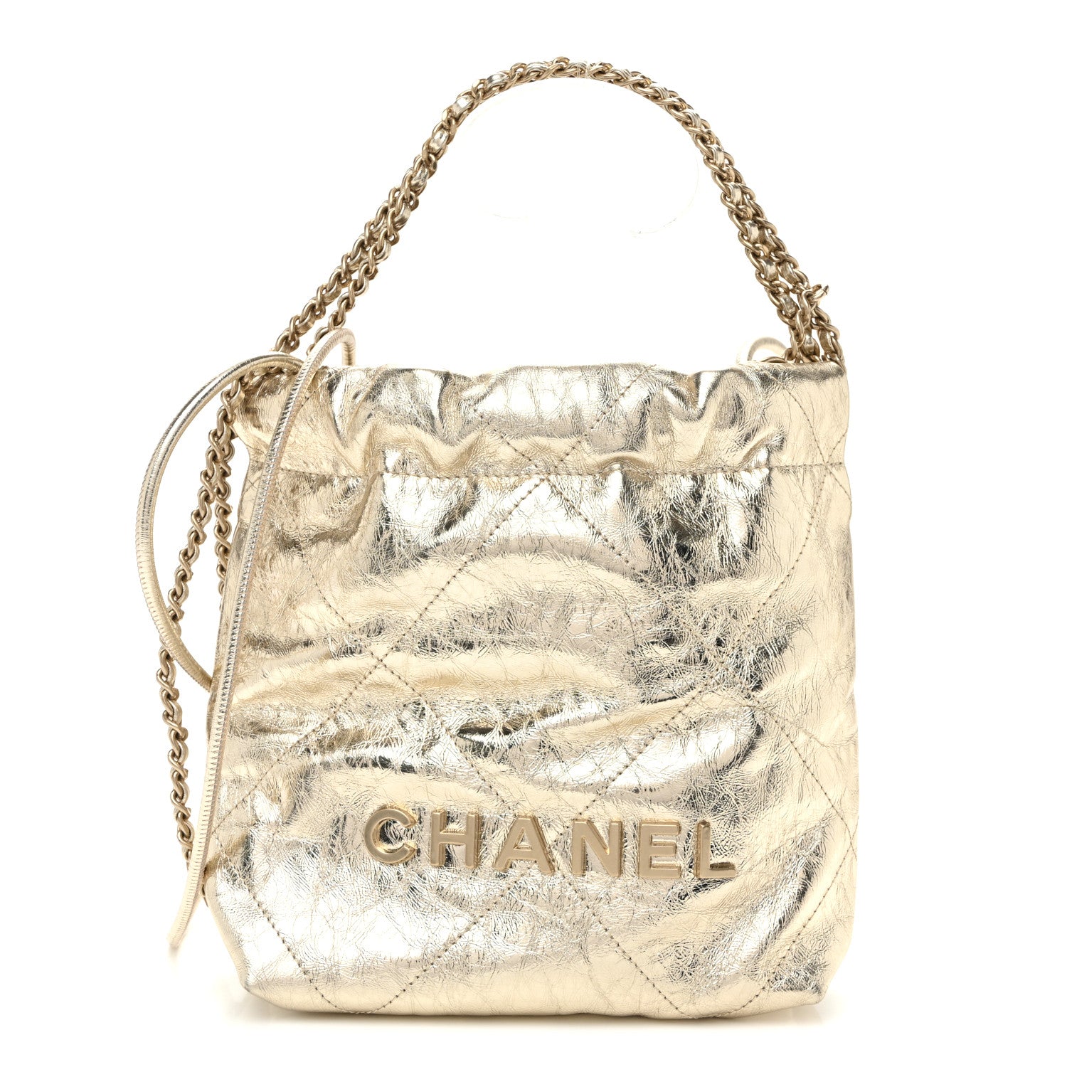 Metallic Calfskin Quilted Mini Chanel 22 Golden