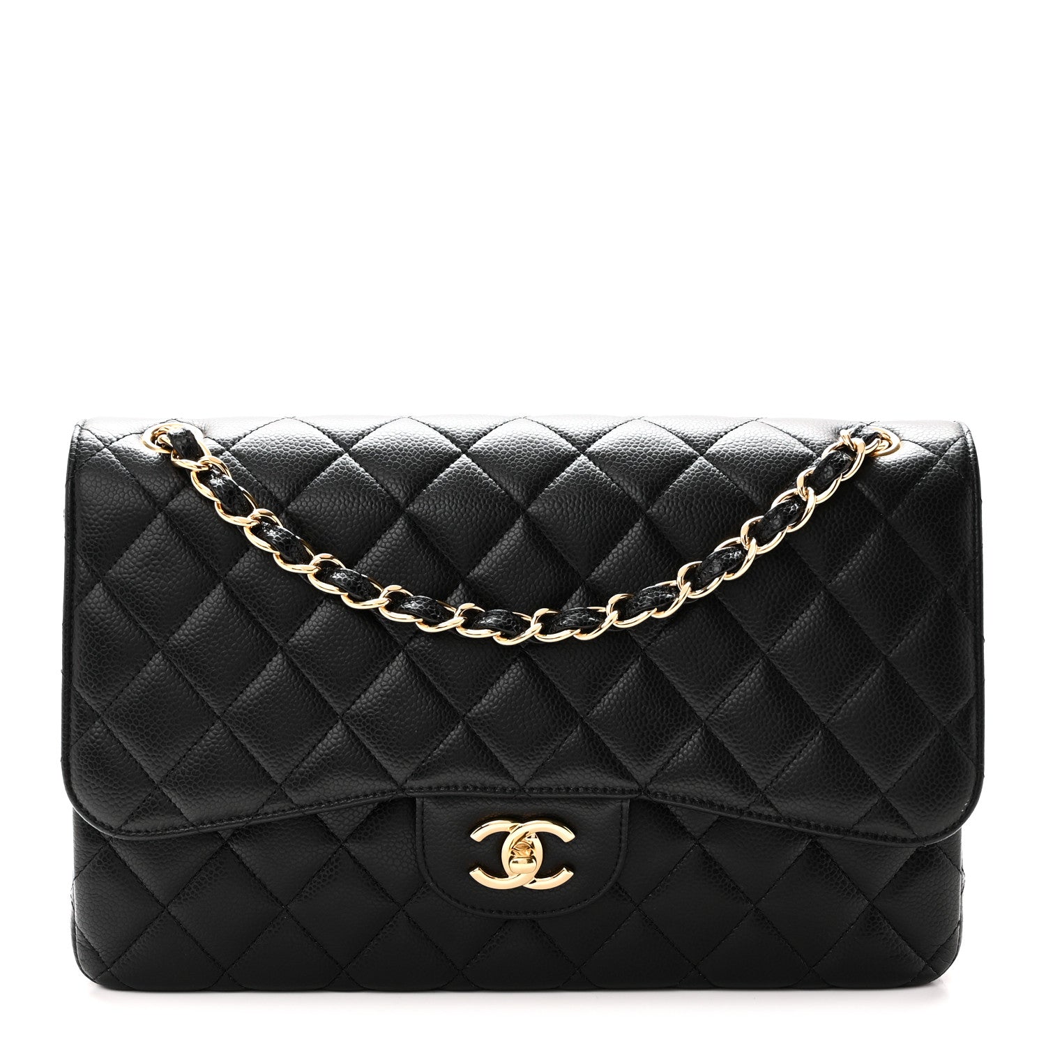 Caviar Quilted Jumbo Double Flap Black