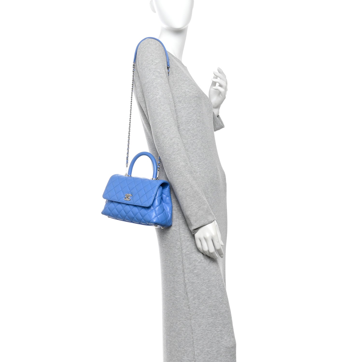 Caviar Quilted Mini Coco Handle Flap Blue — view 2