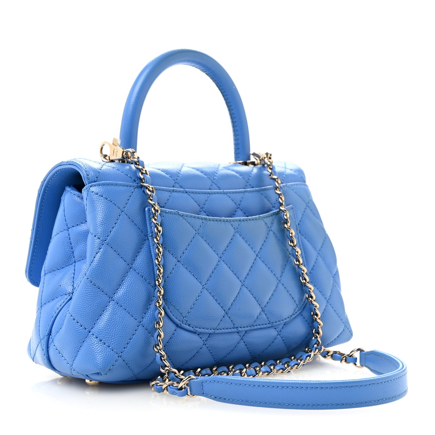 Caviar Quilted Mini Coco Handle Flap Blue — view 4