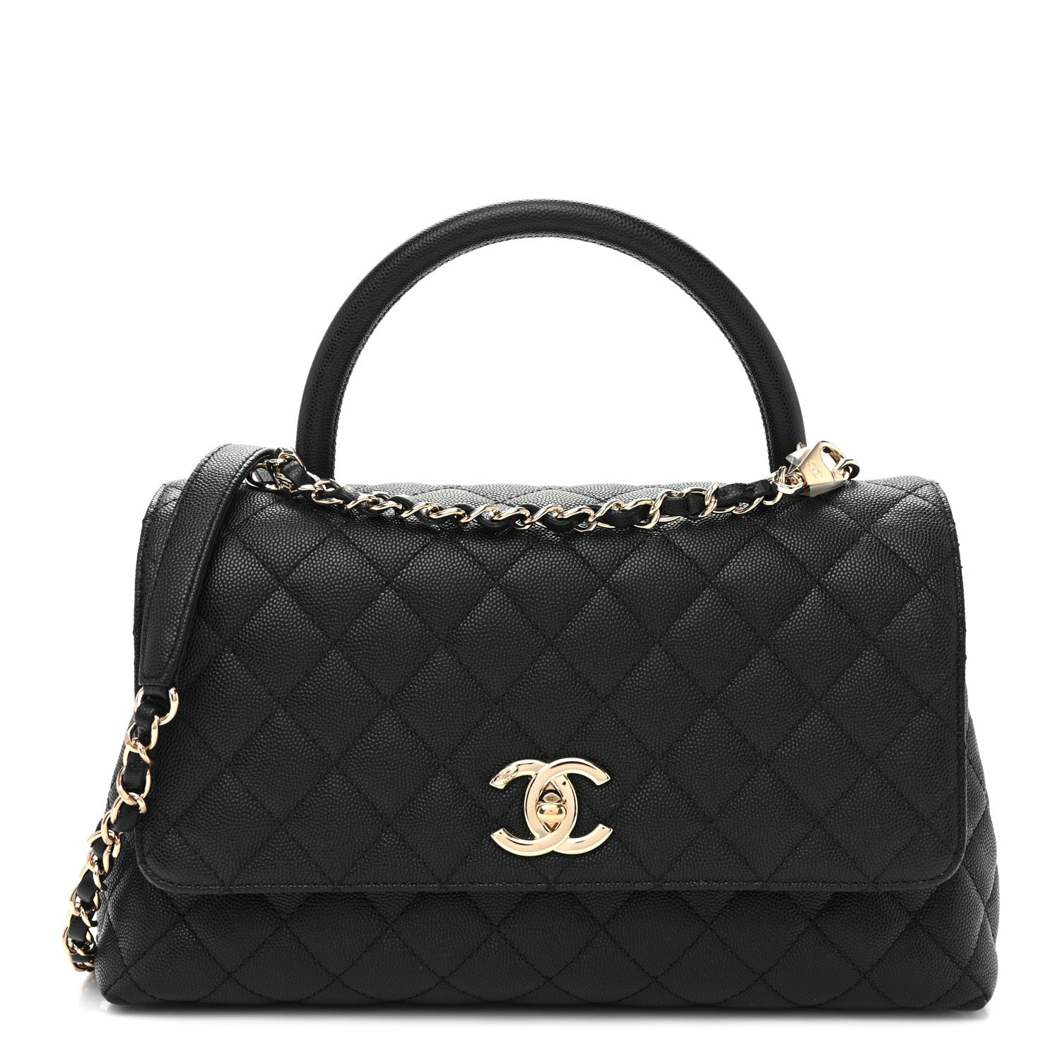 Caviar Quilted Small Coco Handle Flap Black