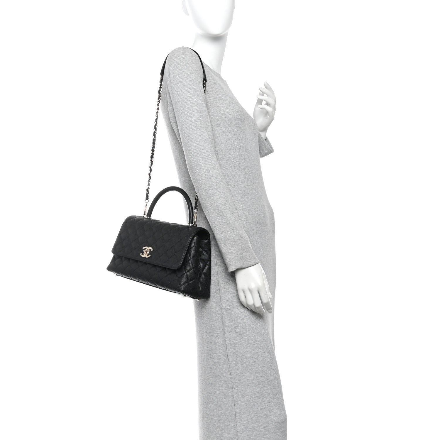 Caviar Quilted Small Coco Handle Flap Black — view 2