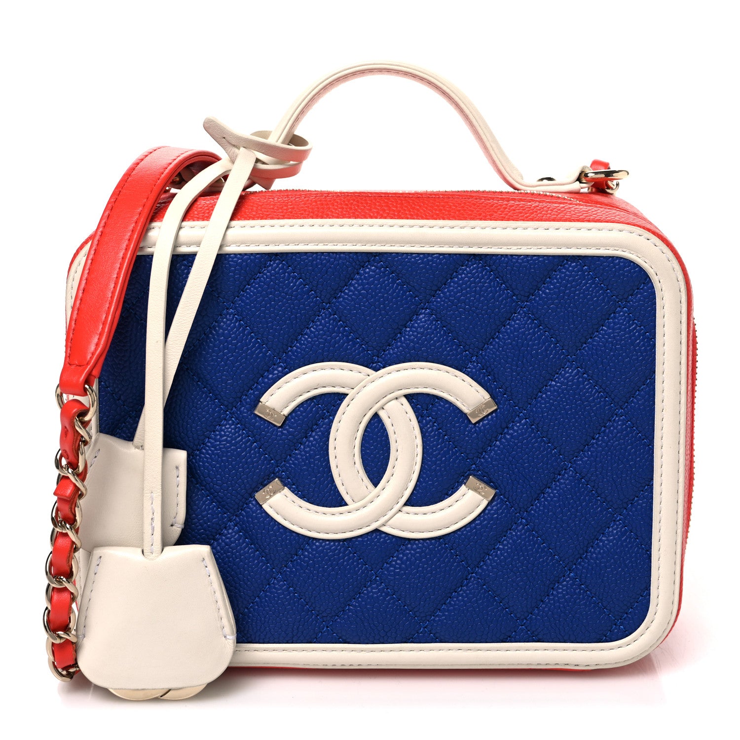Caviar Quilted Medium CC Filigree Vanity Case Blue White Red