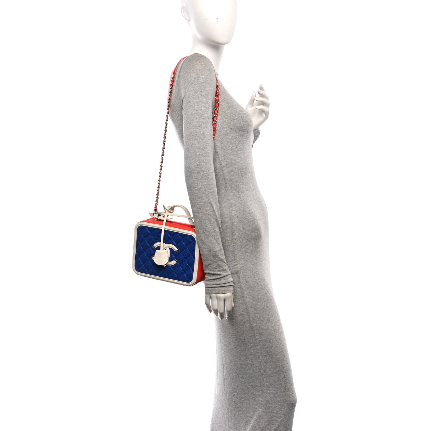 Caviar Quilted Medium CC Filigree Vanity Case Blue White Red — view 2