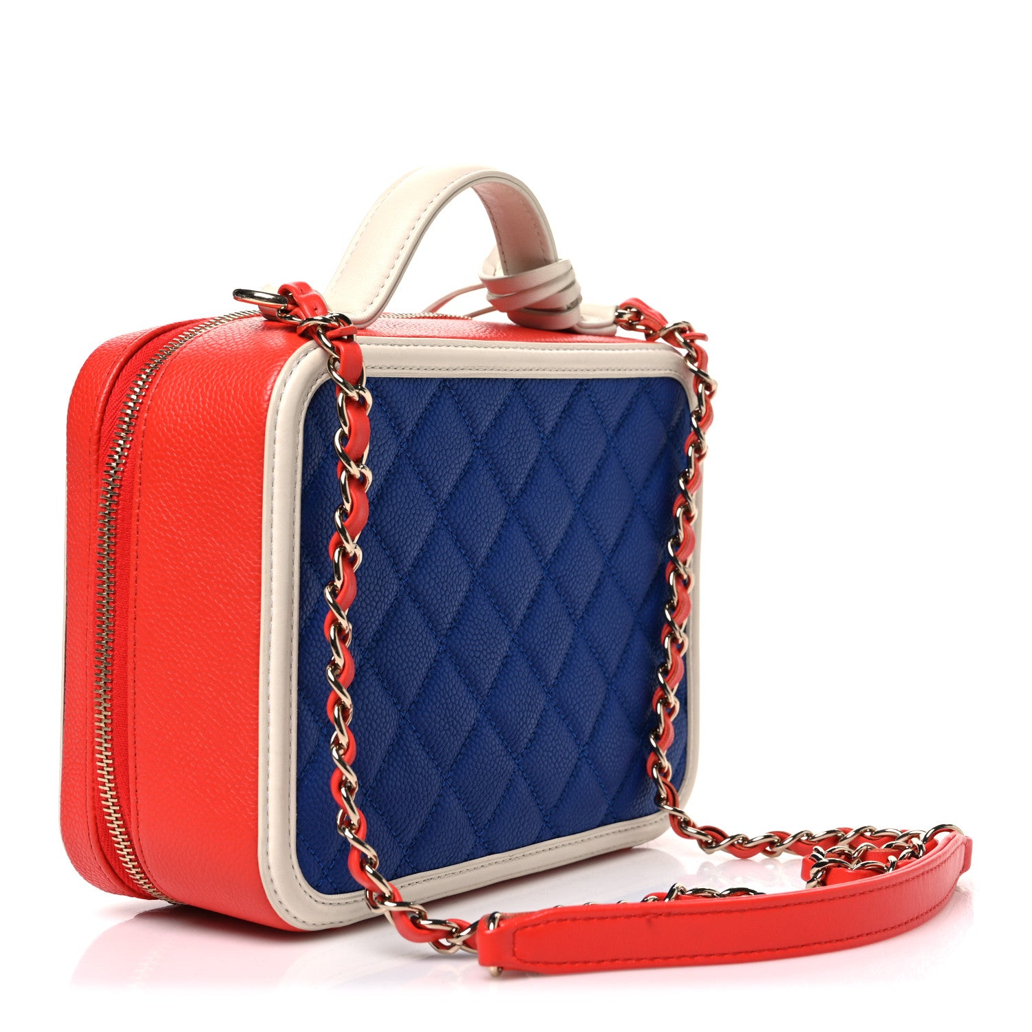 Caviar Quilted Medium CC Filigree Vanity Case Blue White Red — view 3